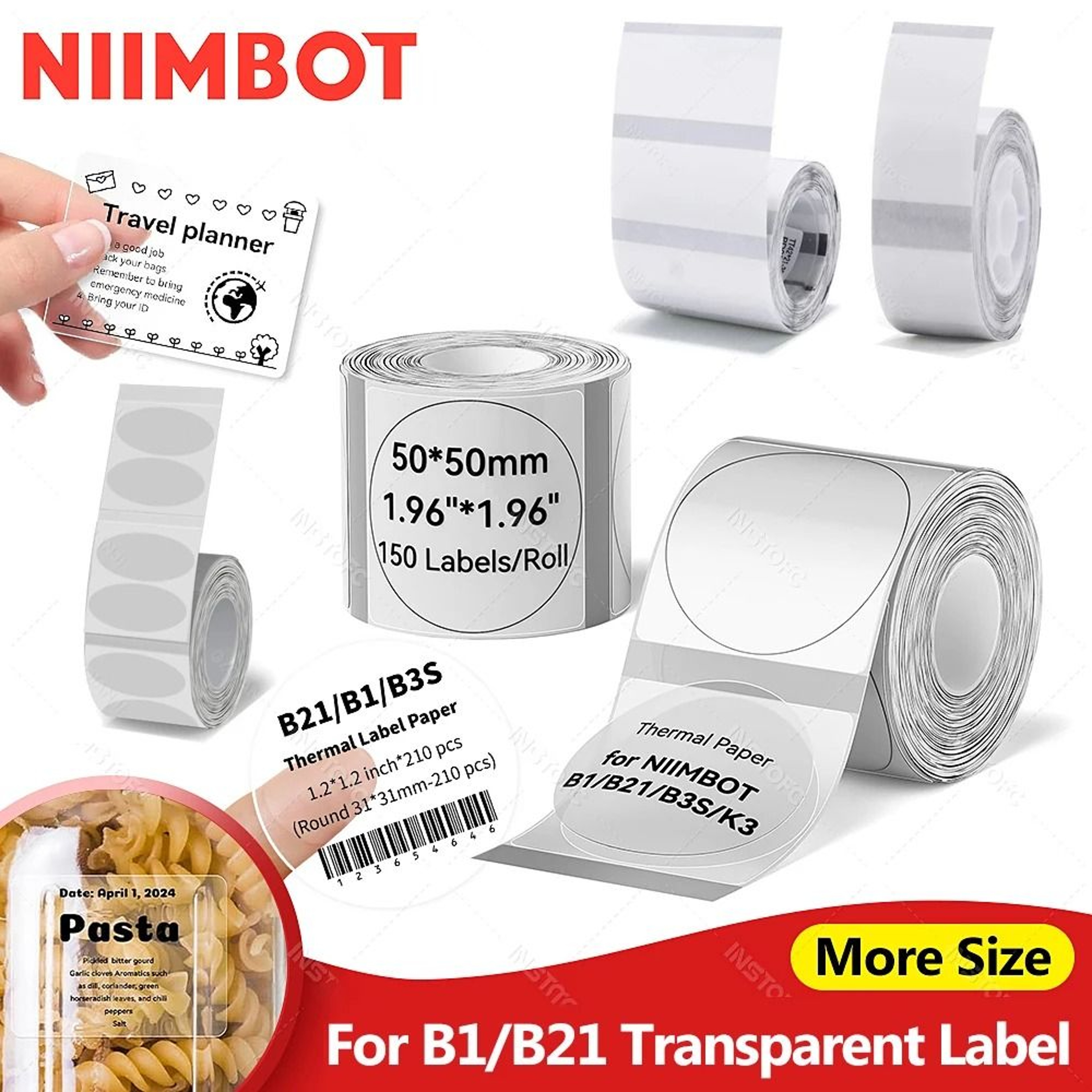 NIIMBOT B1  B21 Clear Transparent Thermal Label Roll SelfAdhesive Sticker Paper For B1 B21 Printers 0