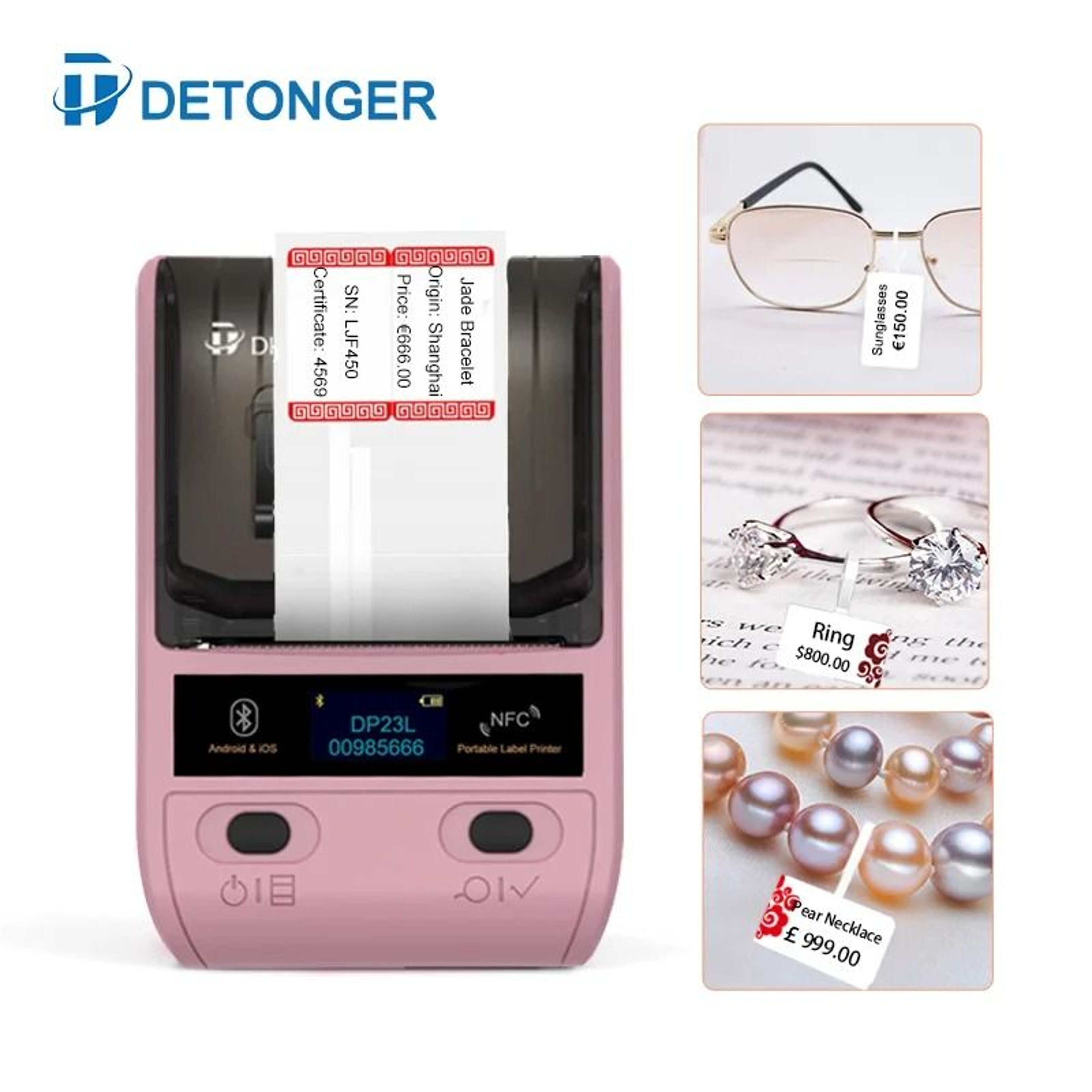 DETONGER DP23S Barcode  QR Code Printer For Clothing Jewelry  Price Tags With Bluetooth 1