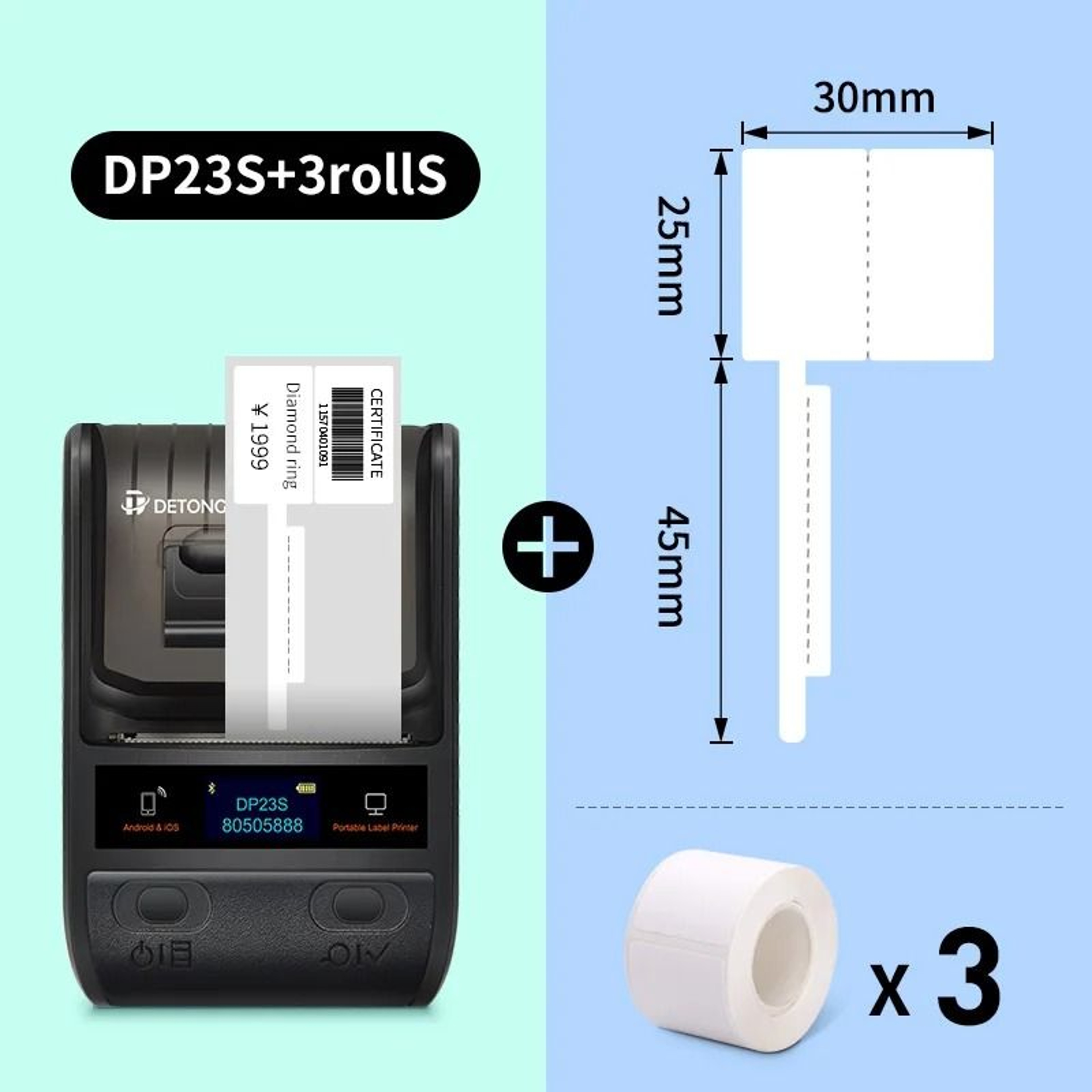DETONGER DP23S Barcode  QR Code Printer For Clothing Jewelry  Price Tags With Bluetooth 7