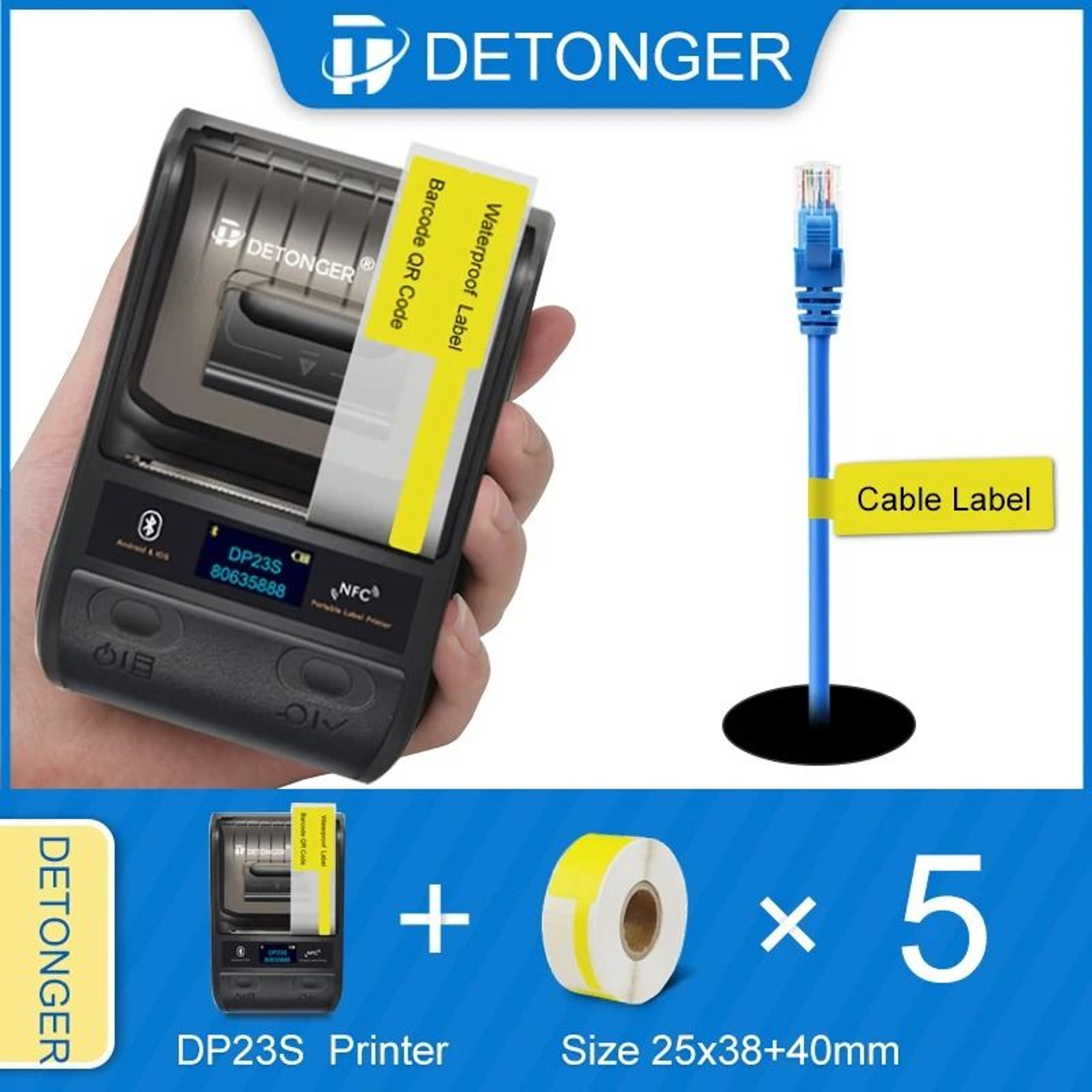DETONGER DP23S Barcode  QR Code Printer For Clothing Jewelry  Price Tags With Bluetooth 9