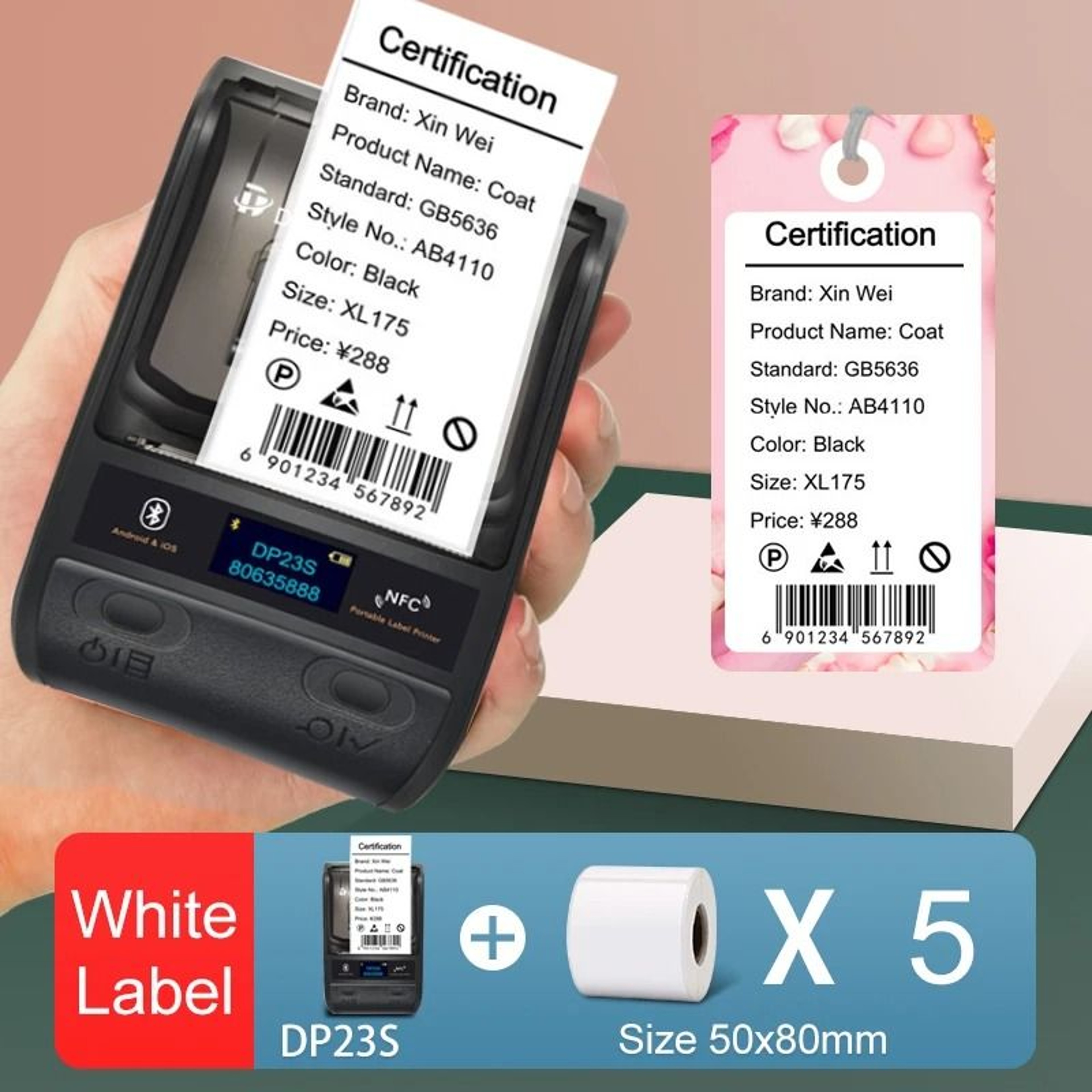 DETONGER DP23S Barcode  QR Code Printer For Clothing Jewelry  Price Tags With Bluetooth 10