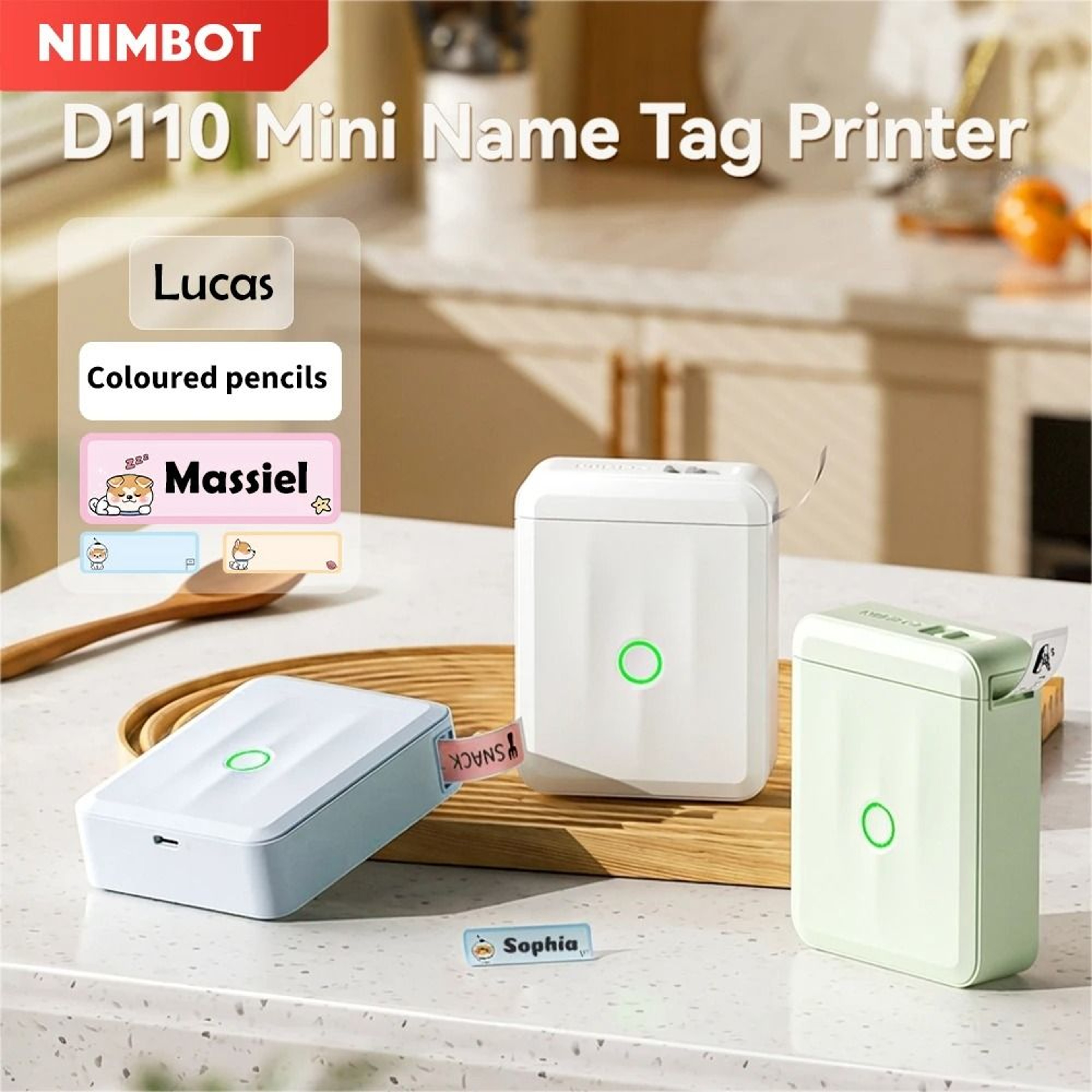 NIIMBOT D110 Mini Wireless Bluetooth Thermal Label Printer For Home Office Cables  Color Stickers 0