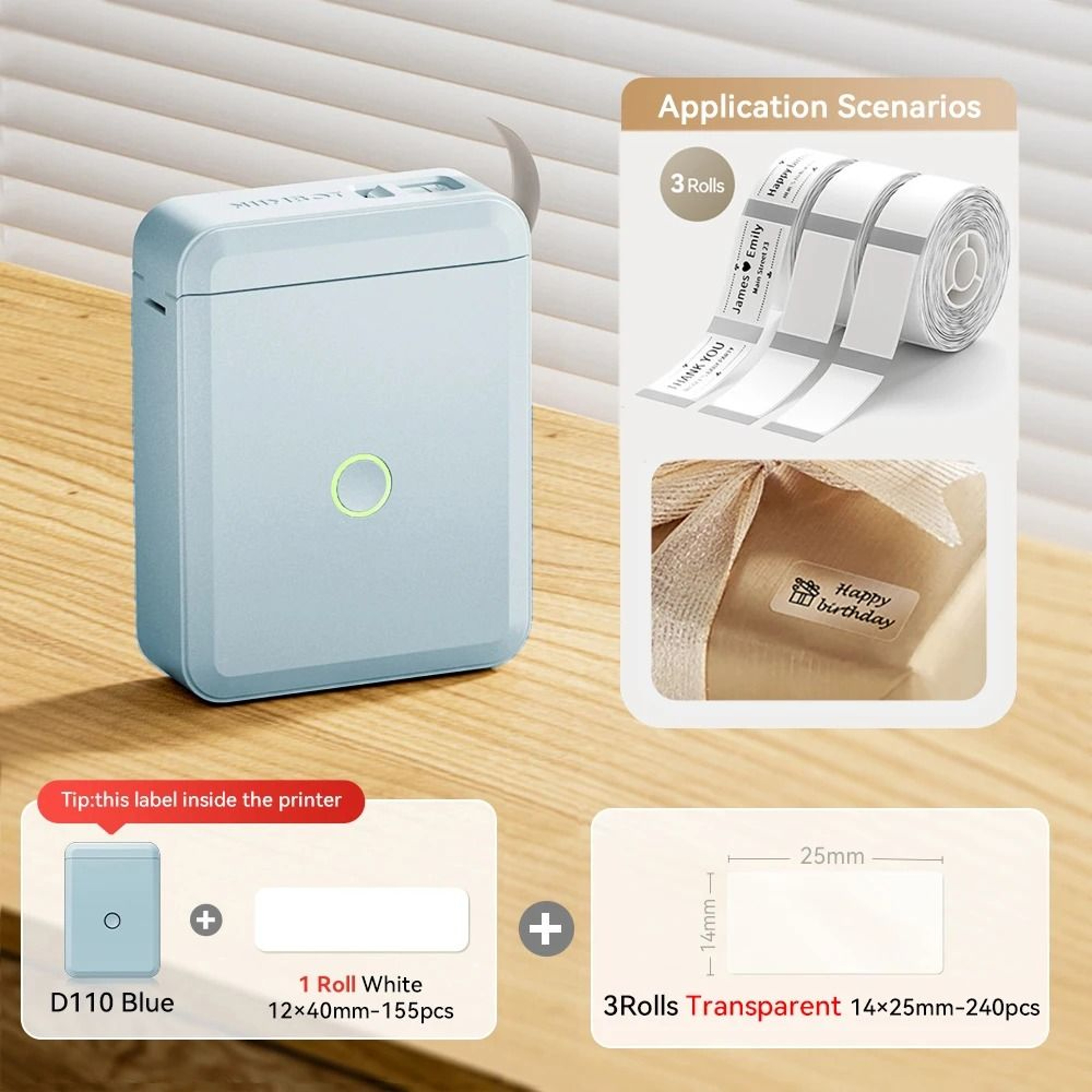 NIIMBOT D110 Mini Wireless Bluetooth Thermal Label Printer For Home Office Cables  Color Stickers 10