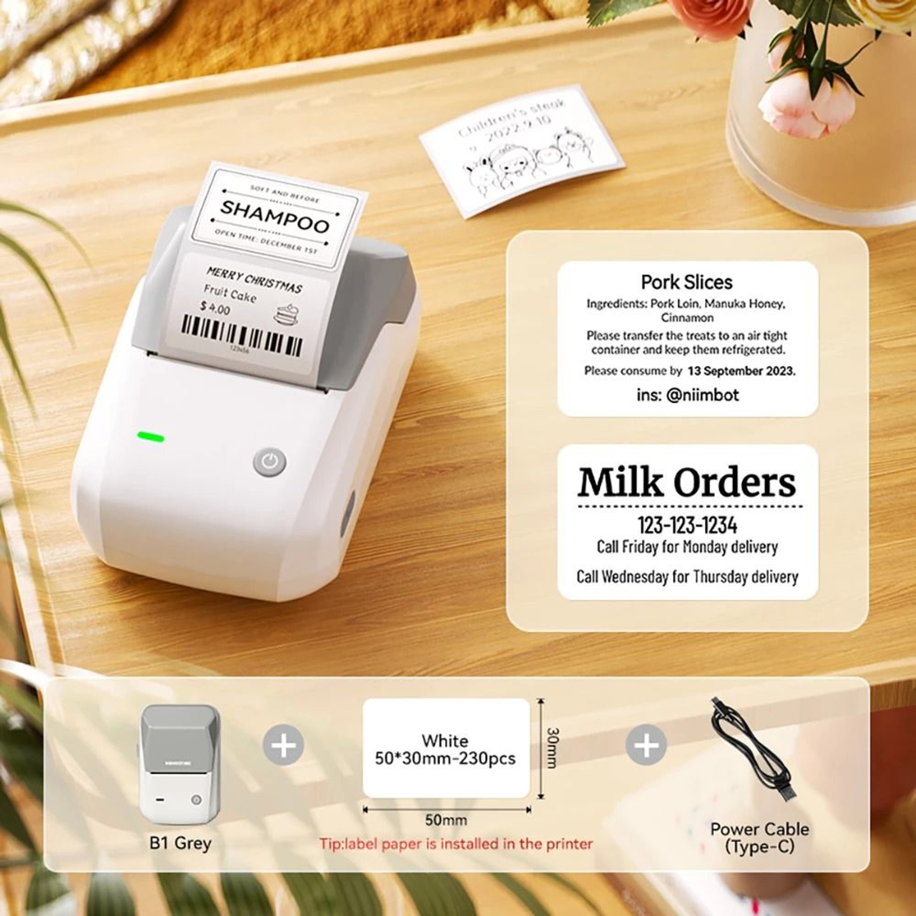 Portable NIIMBOT B1 Wireless Label Maker Thermal Sticker Printer 2050mm For Office Home  Small Busi 6