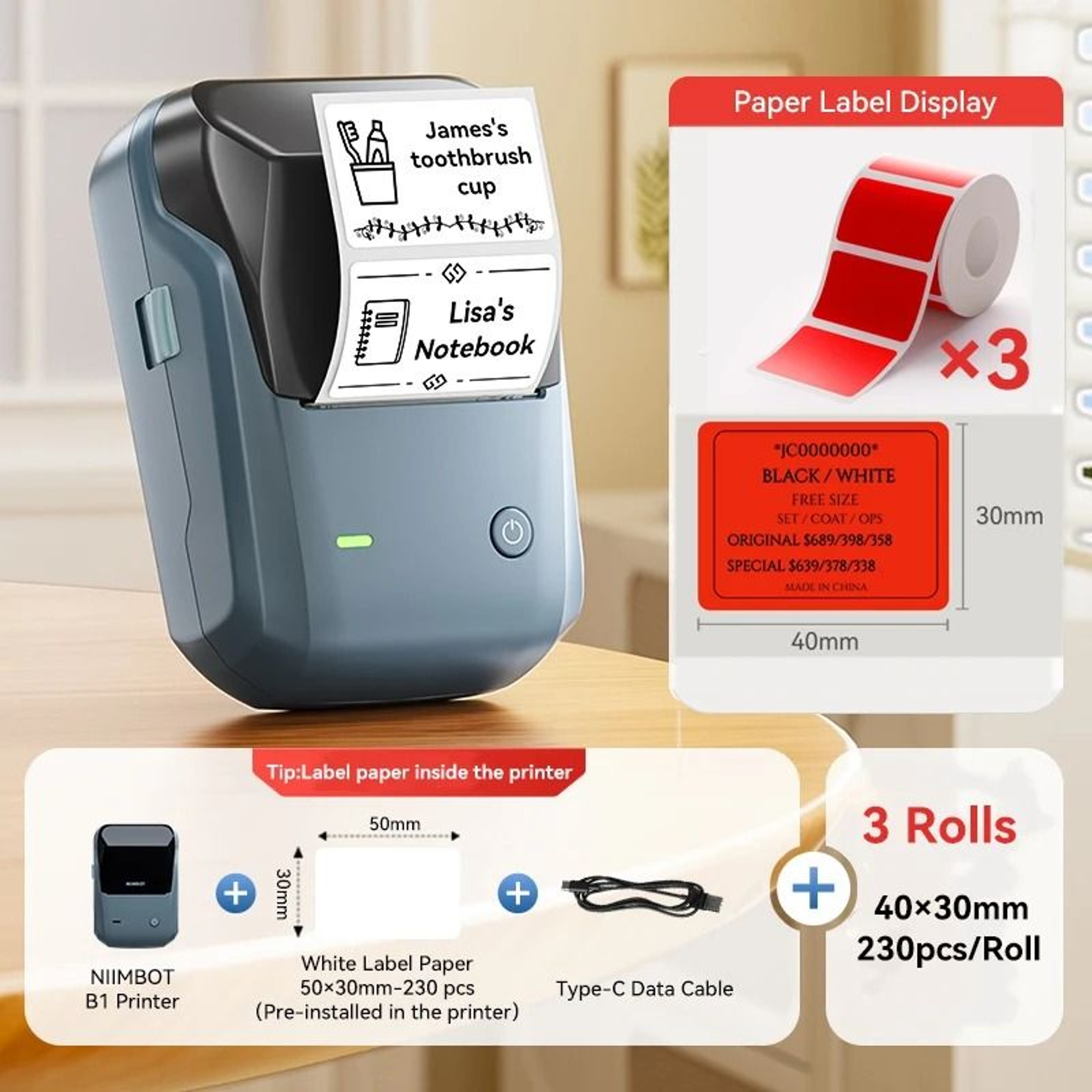 Portable NIIMBOT B1 Wireless Label Maker Thermal Sticker Printer 2050mm For Office Home  Small Busi 12