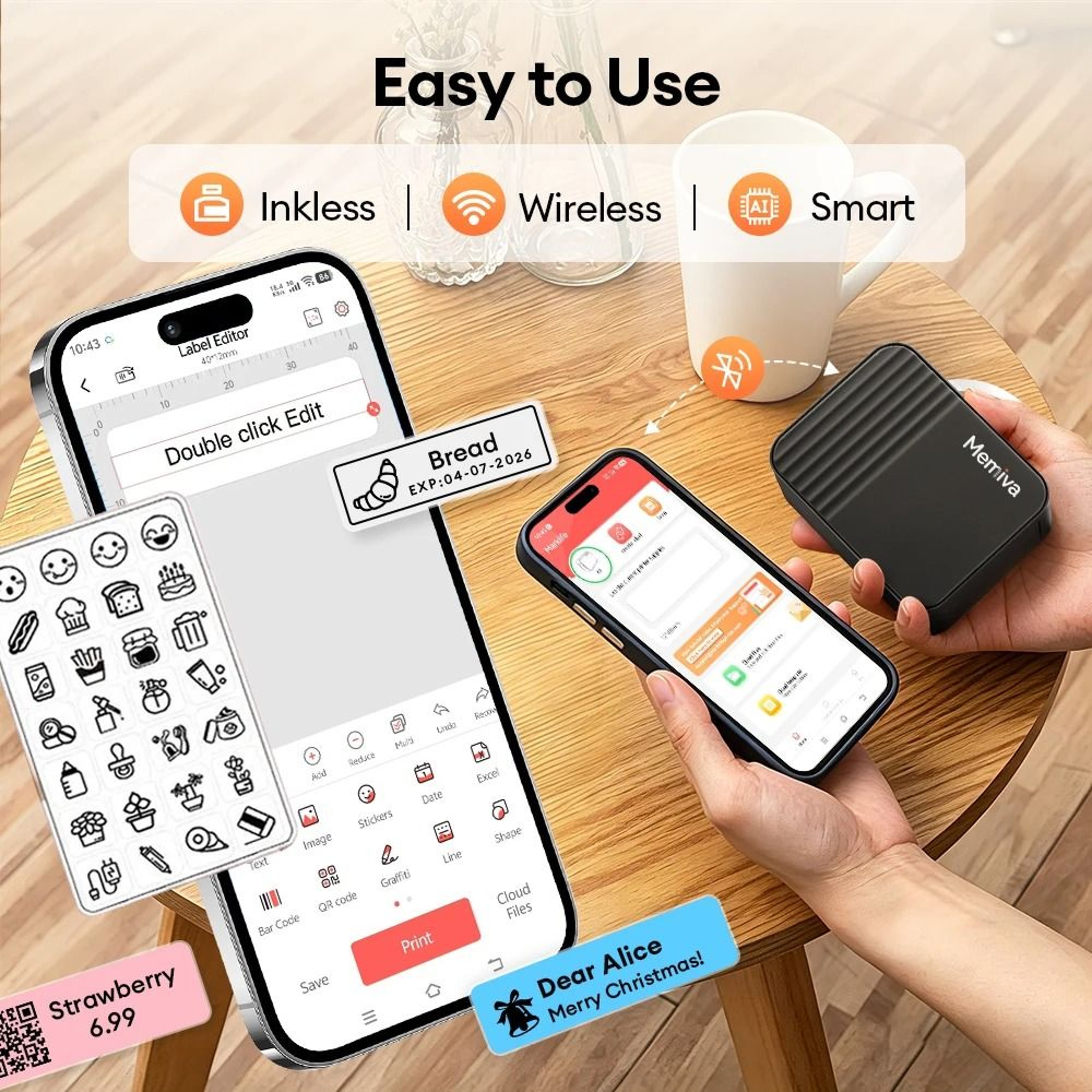 Memiva A1 Mini Portable Thermal Label Printer Wireless Inkless SelfAdhesive Sticker Maker 3