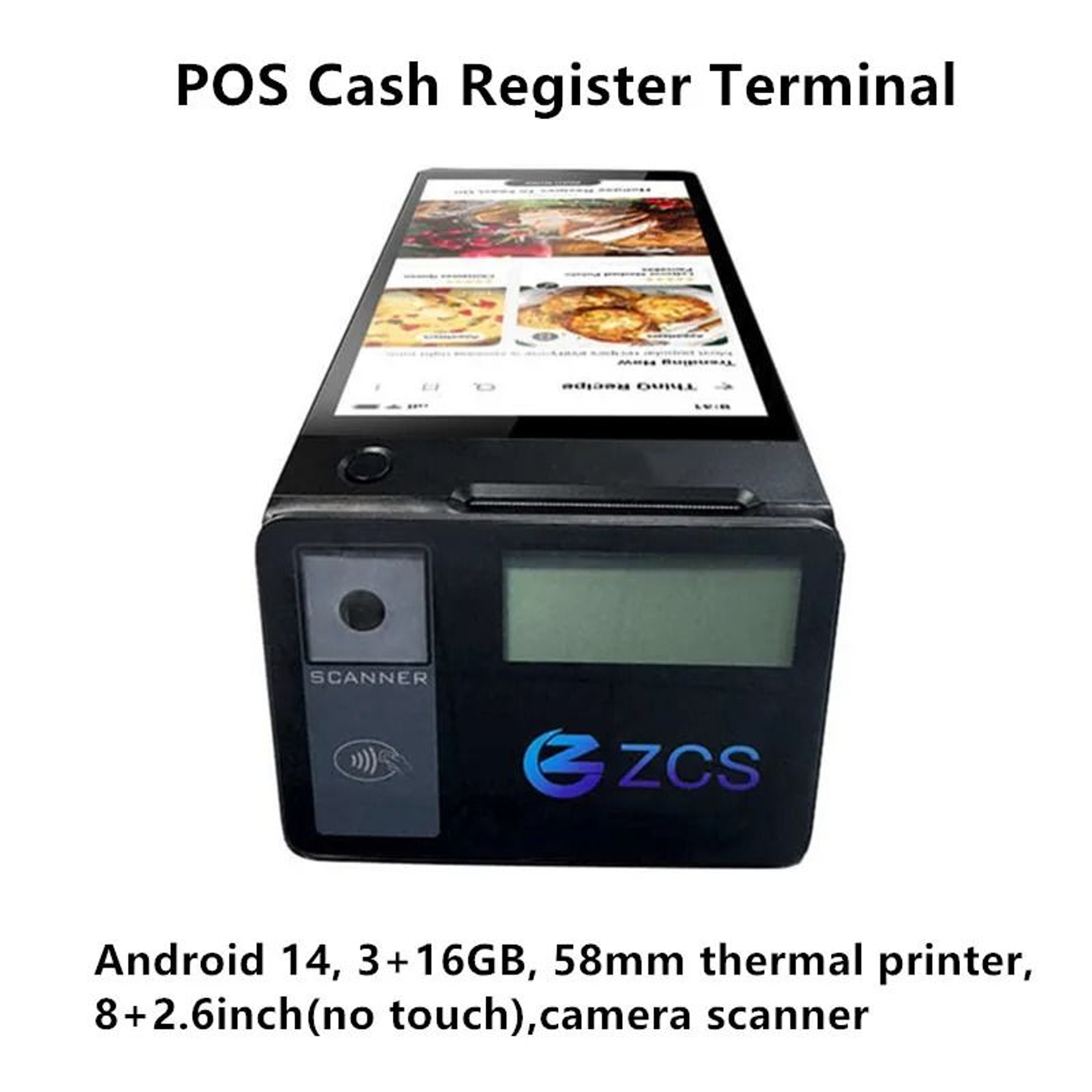 Z108 Android 14 DualScreen Desktop POS Cash Register 8 Inch Touch Screen NFC 5880mm Thermal Printer 6