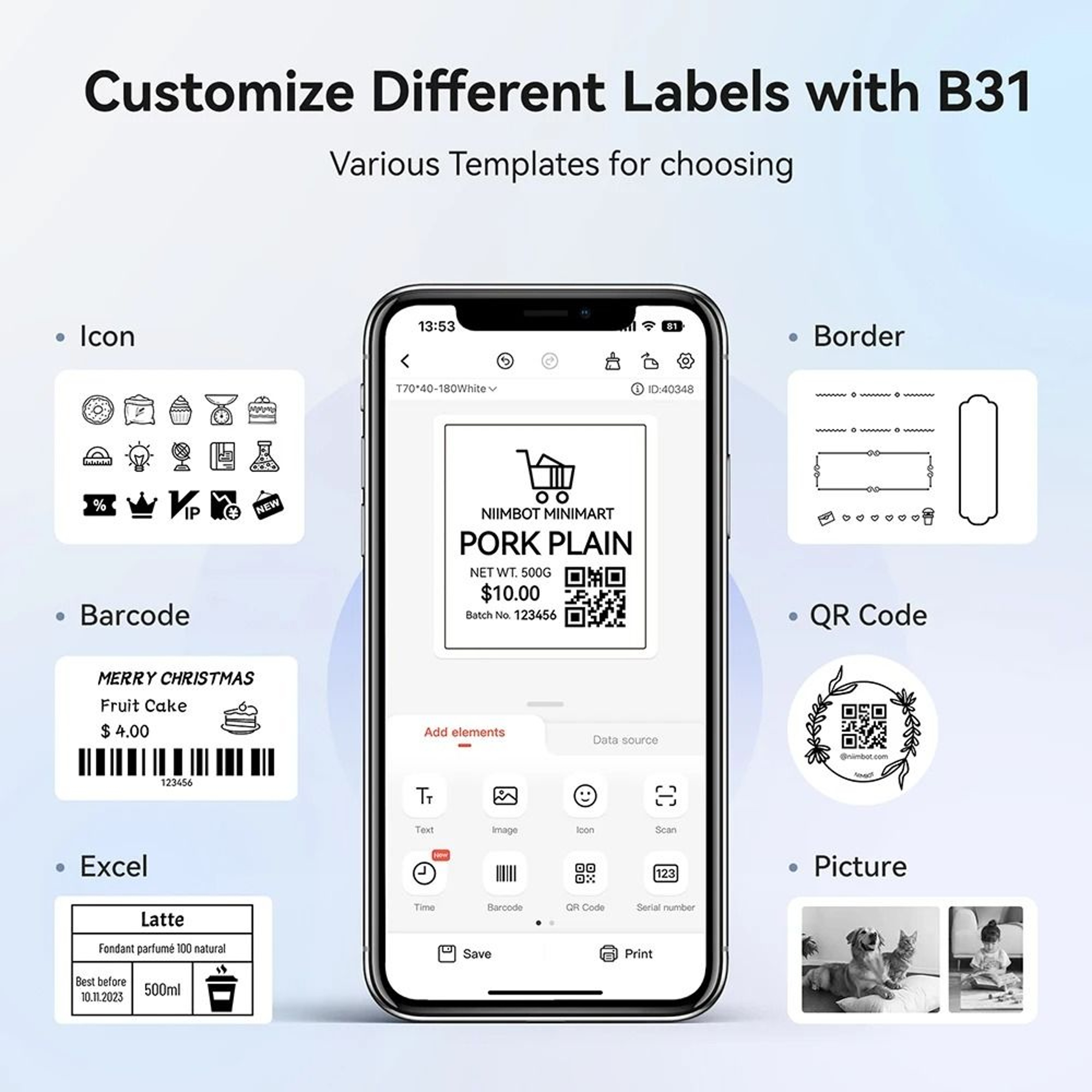 NIIMBOT B31 Wireless Thermal Label Printer 20mm75mm Portable Business Barcode Clothing Jewelry Stic 1