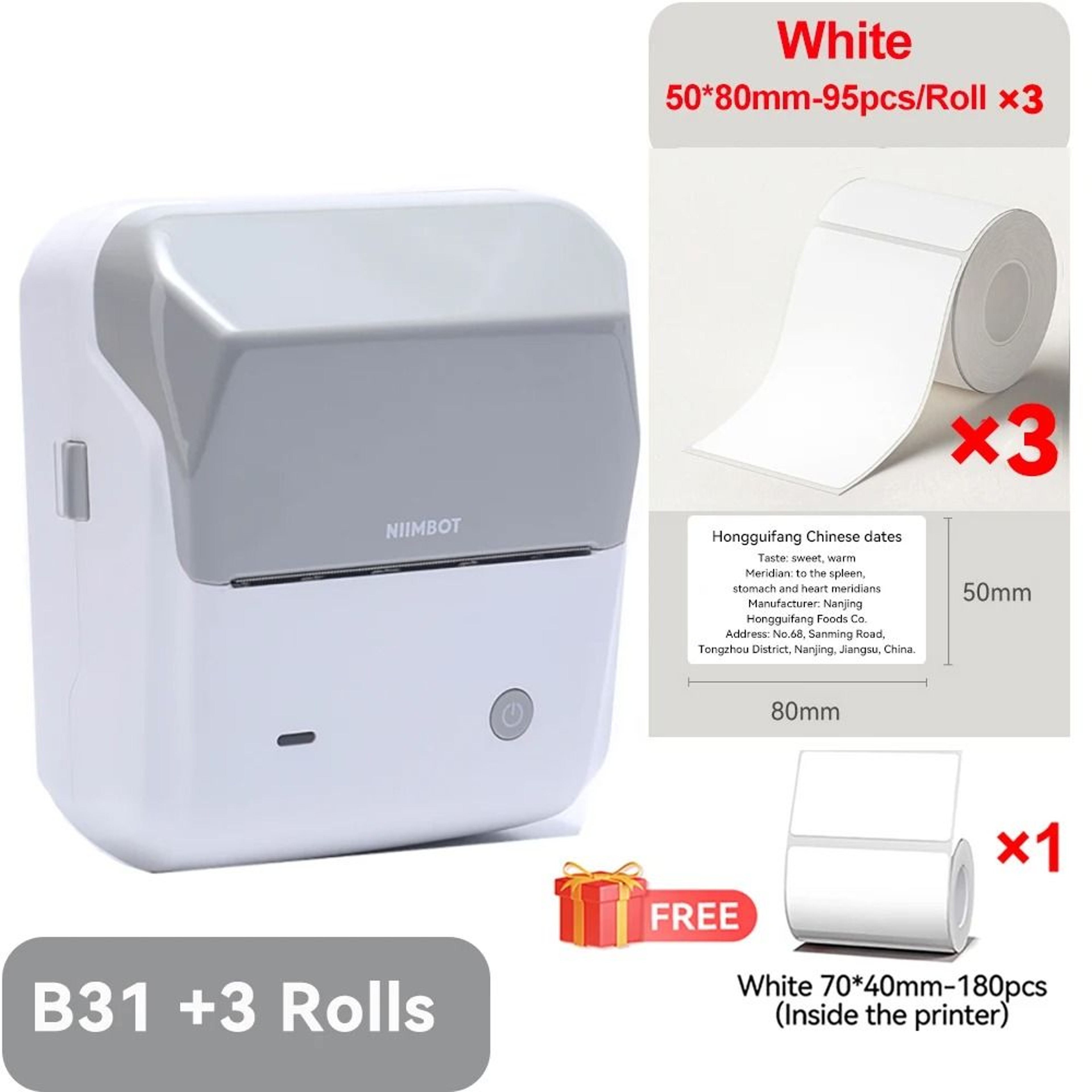 NIIMBOT B31 Wireless Thermal Label Printer 20mm75mm Portable Business Barcode Clothing Jewelry Stic 20