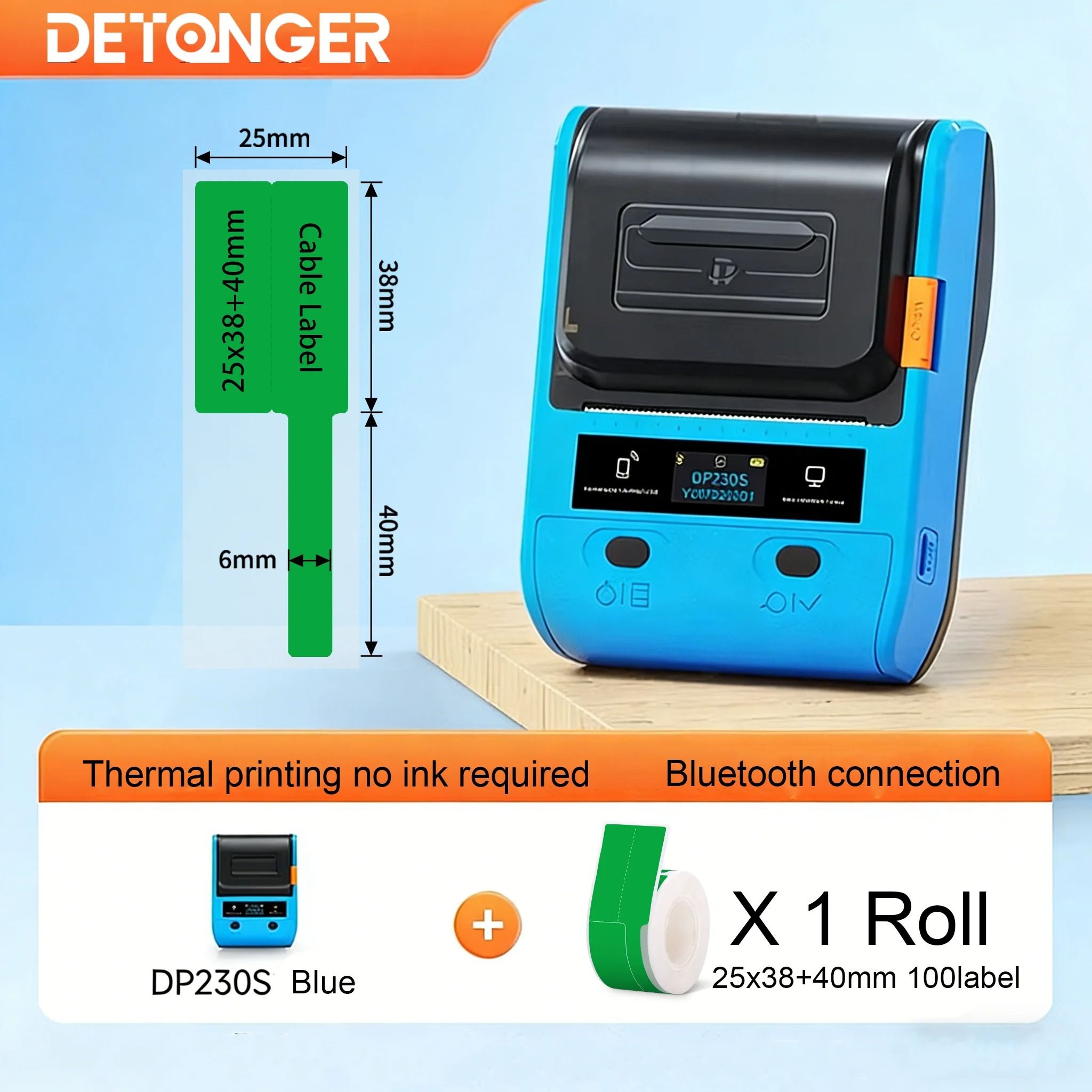 DETONGER DP230S 64mm Portable Smart Thermal Label Printer Wireless Bluetooth Barcode QR Code Cable  22