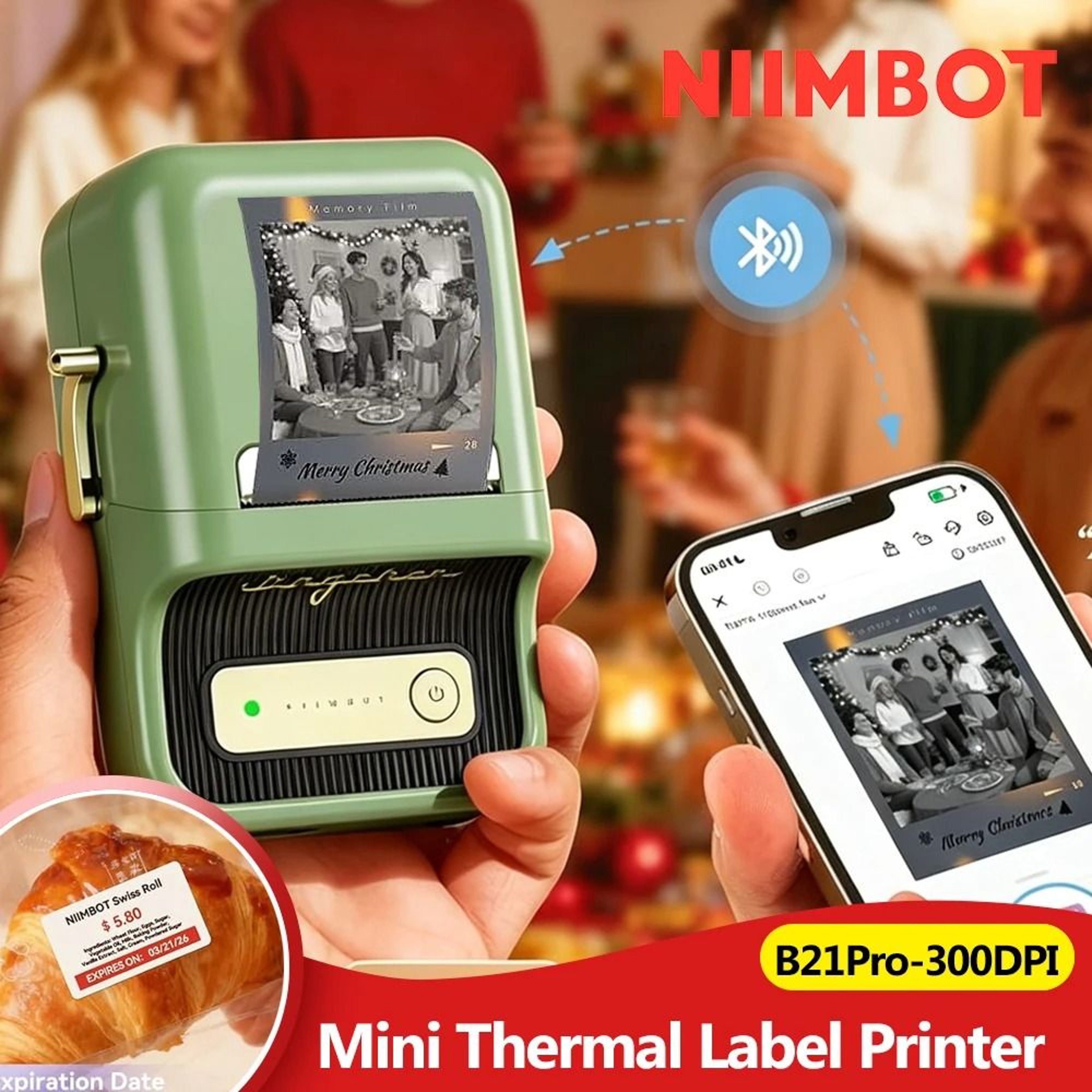 NIIMBOT B21Pro 300 DPI Wireless Thermal Label Maker Red  Black DualColor Photo  Sticker Printer 0