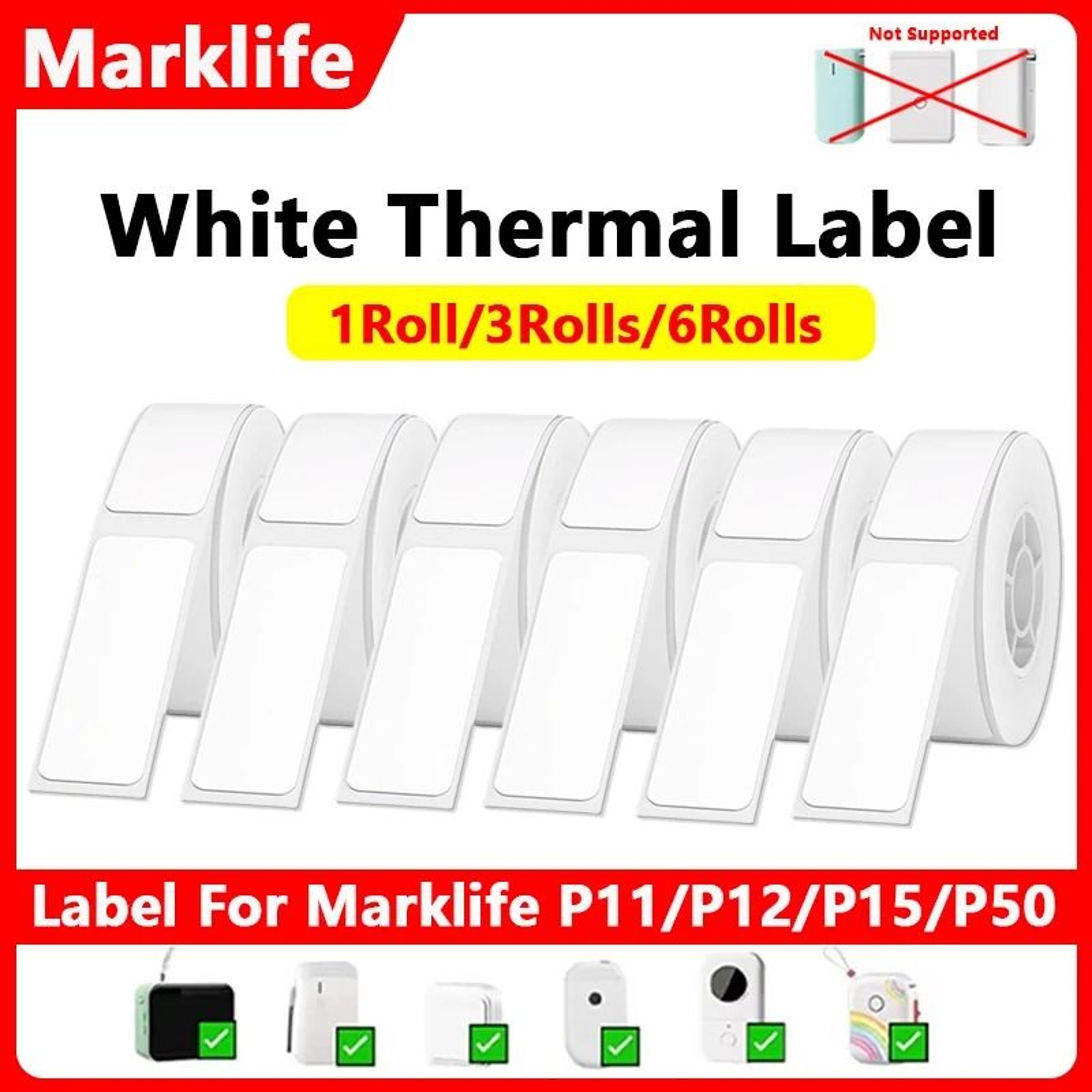 Marklife White SelfAdhesive Thermal Label Paper Roll Set Compatible With Marklife P15 P12 P11 D30   0