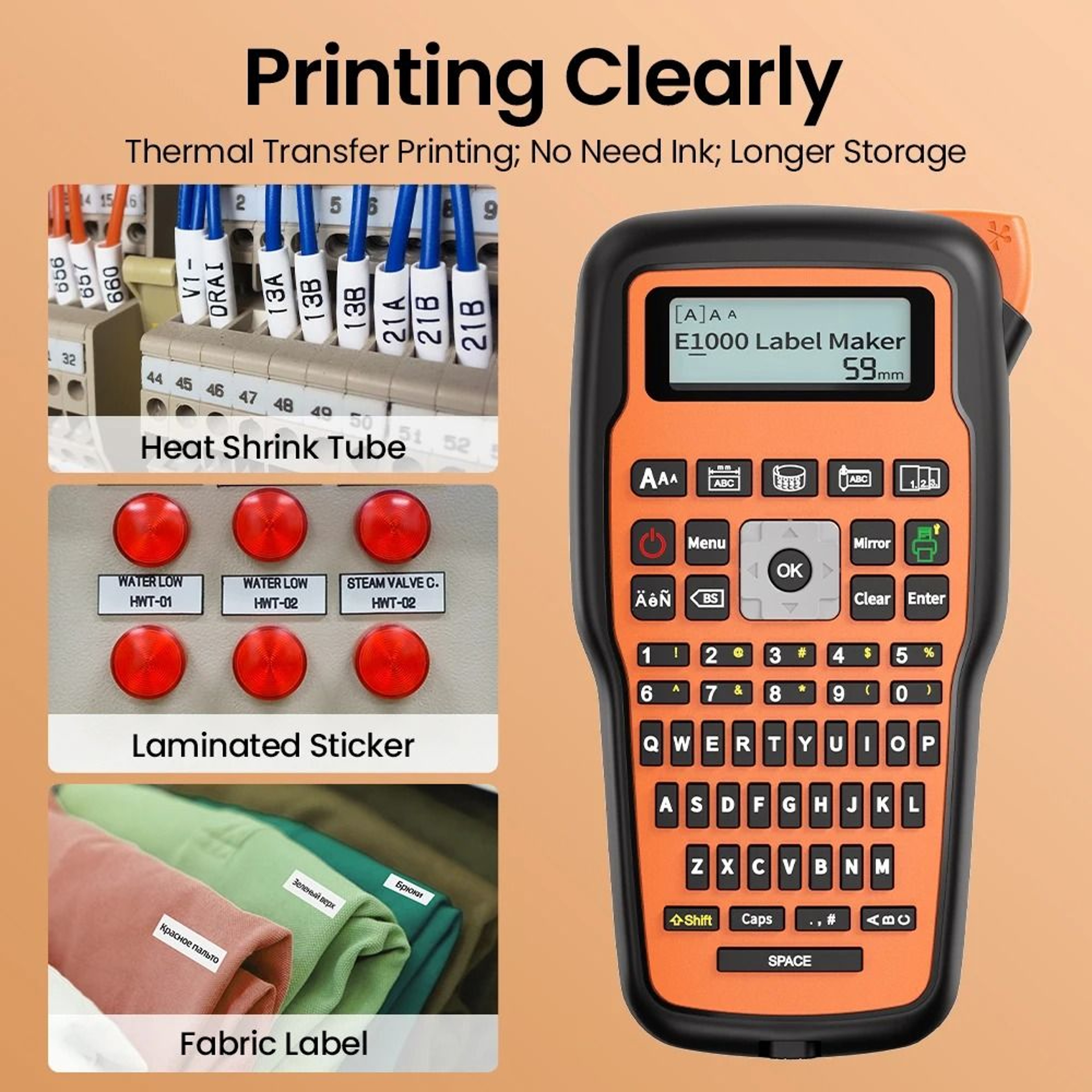 E1000 PRO Handheld Industrial Label Maker QWERTY Keyboard Printer Compatible With Brother TZe Tapes 2