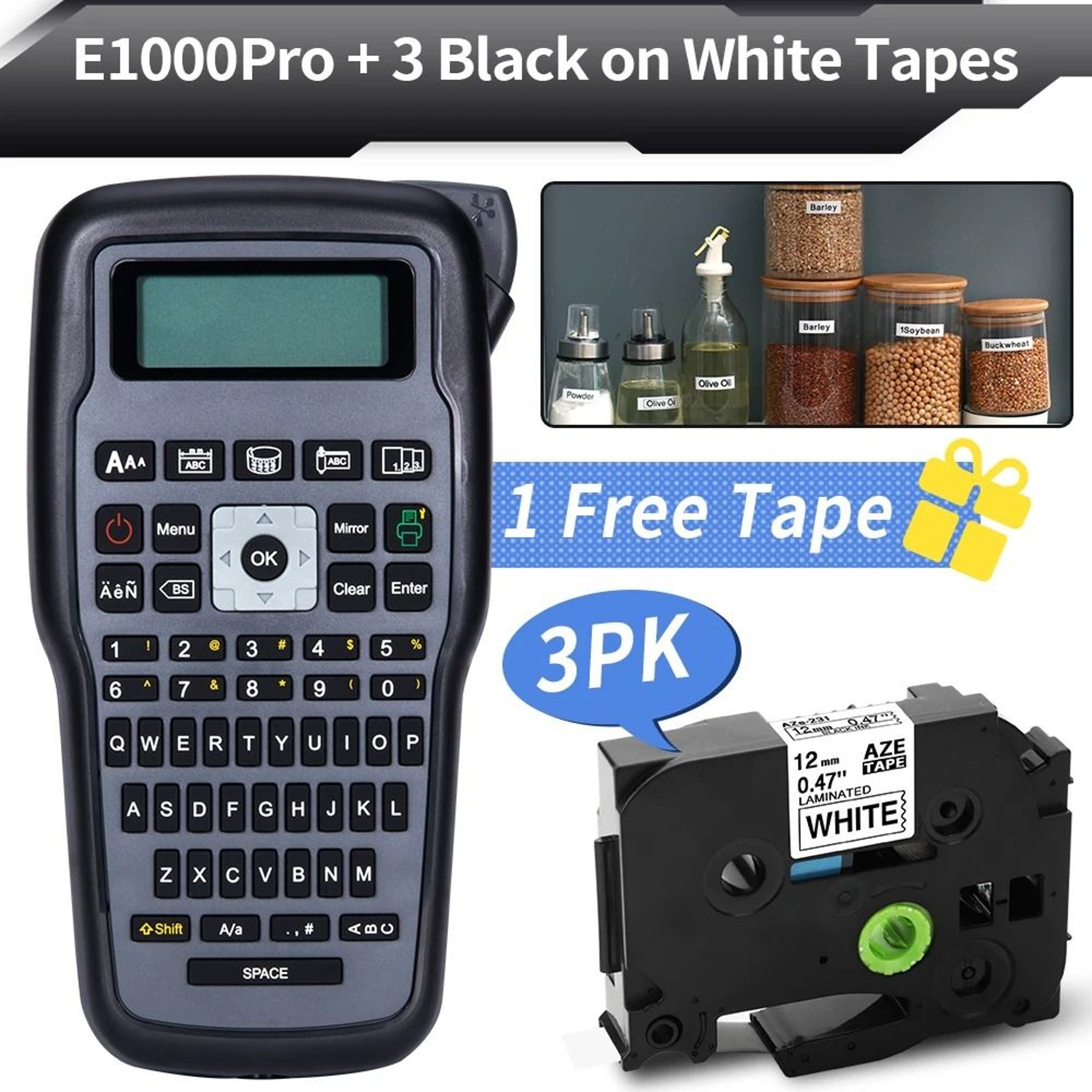 E1000 PRO Handheld Industrial Label Maker QWERTY Keyboard Printer Compatible With Brother TZe Tapes 7