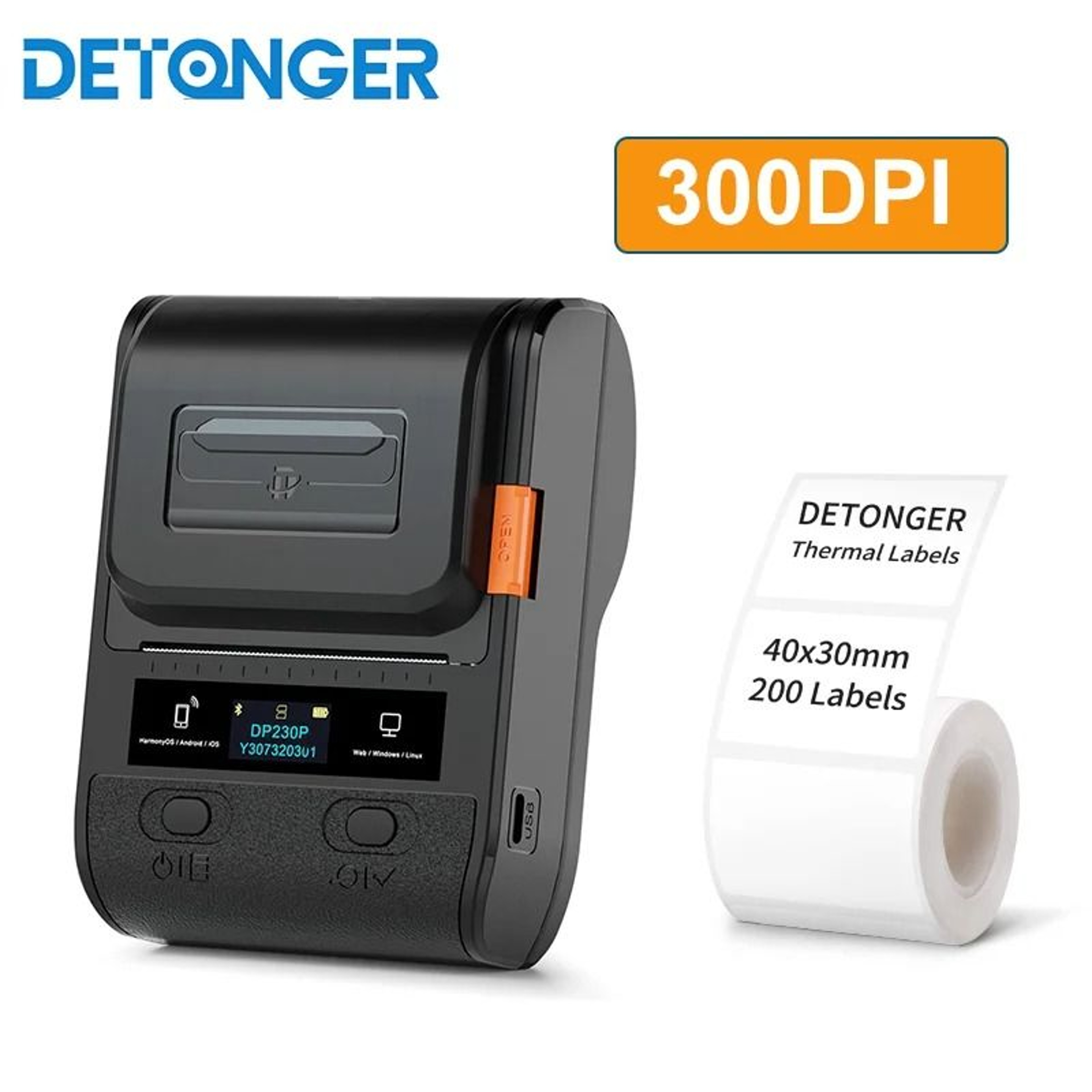 DETONGER 300DPI DP230S DP30S Wireless Mobile Thermal Label Printer Barcode Maker For Android  IOS 7