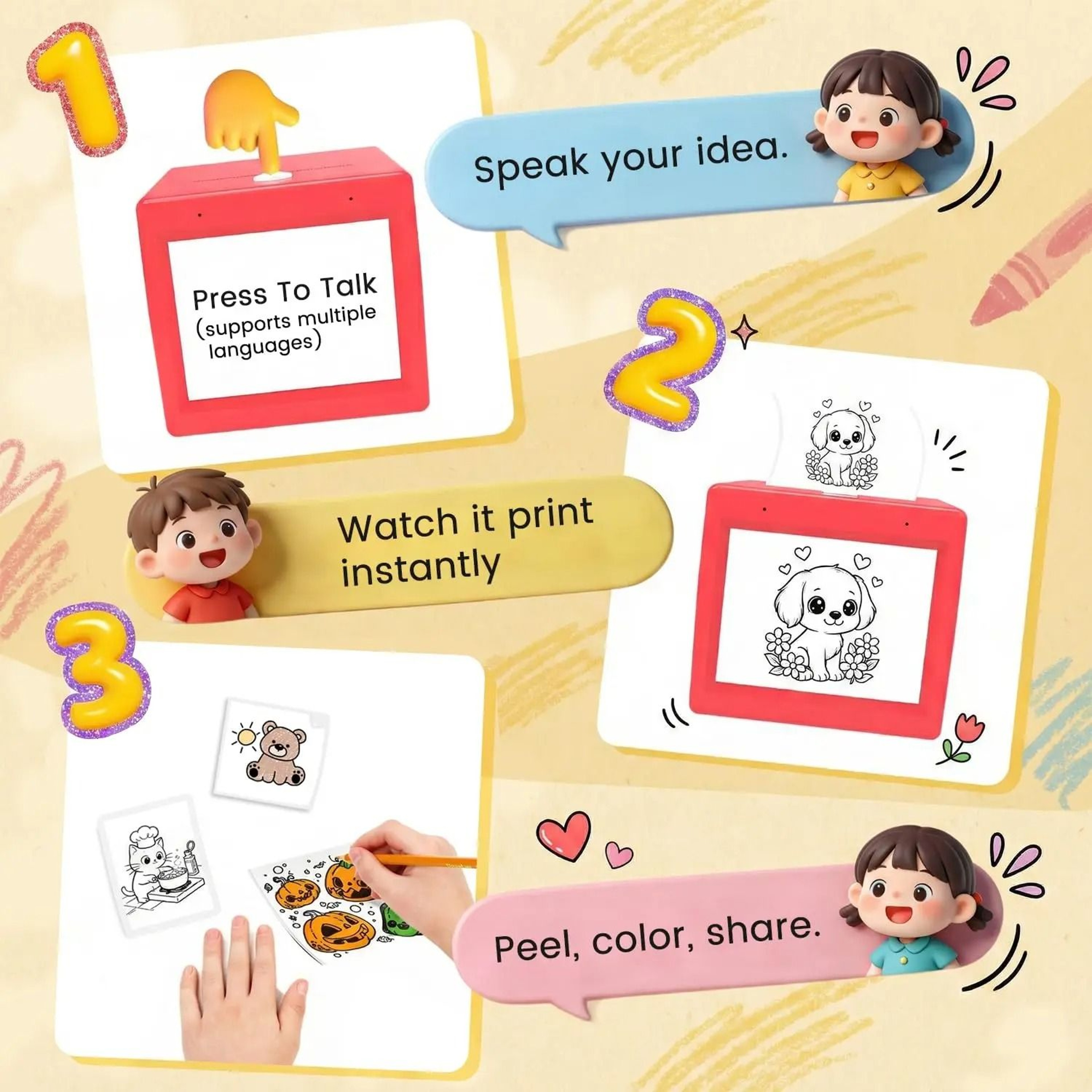 AI VoicePowered Thermal Sticker Maker Printer With HD Screen  WiFi AI Magic Box For Kids 3