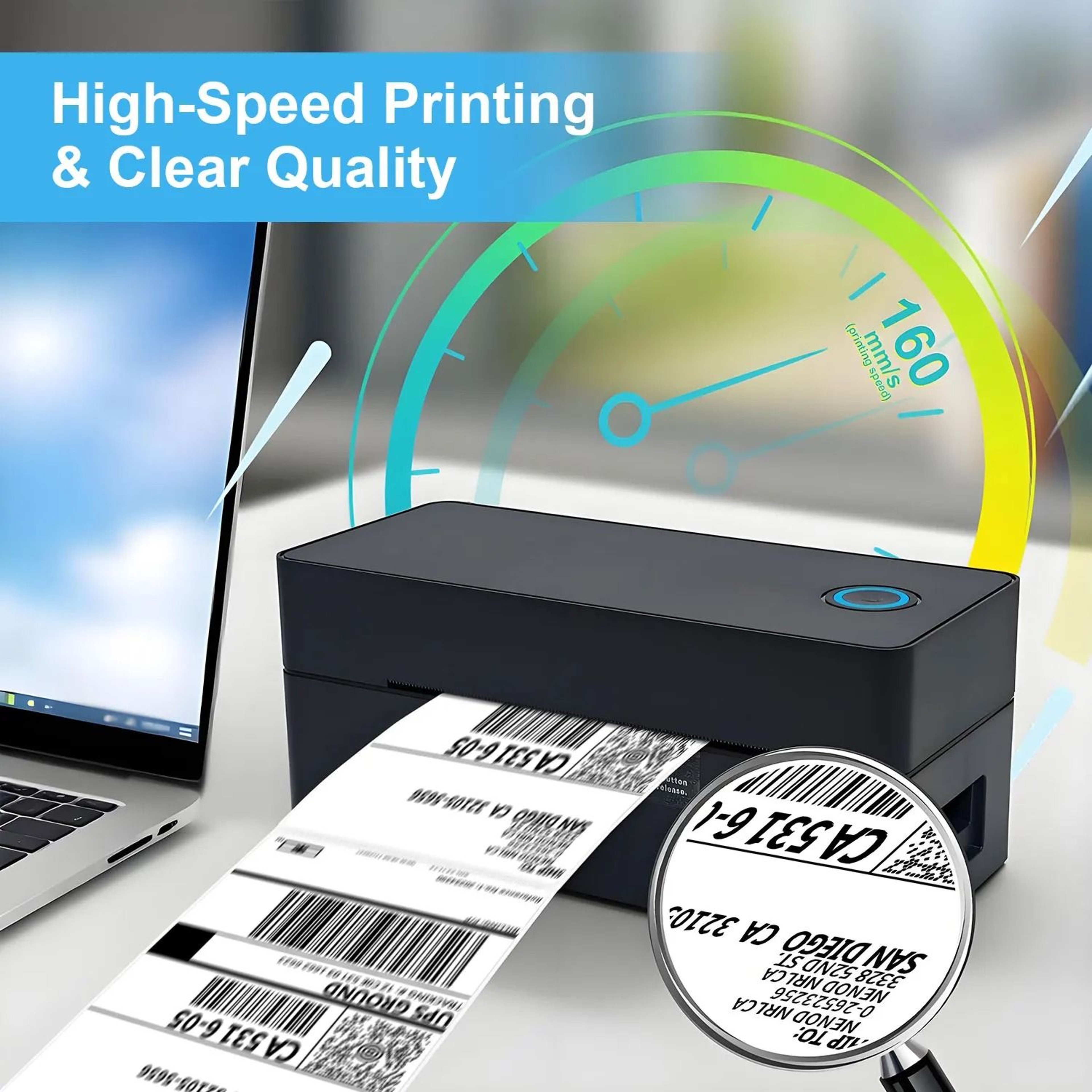 Wireless Bluetooth  USB 4x6 Thermal Shipping Label Printer 203DPI HighSpeed Express Airway Bill Mak 1