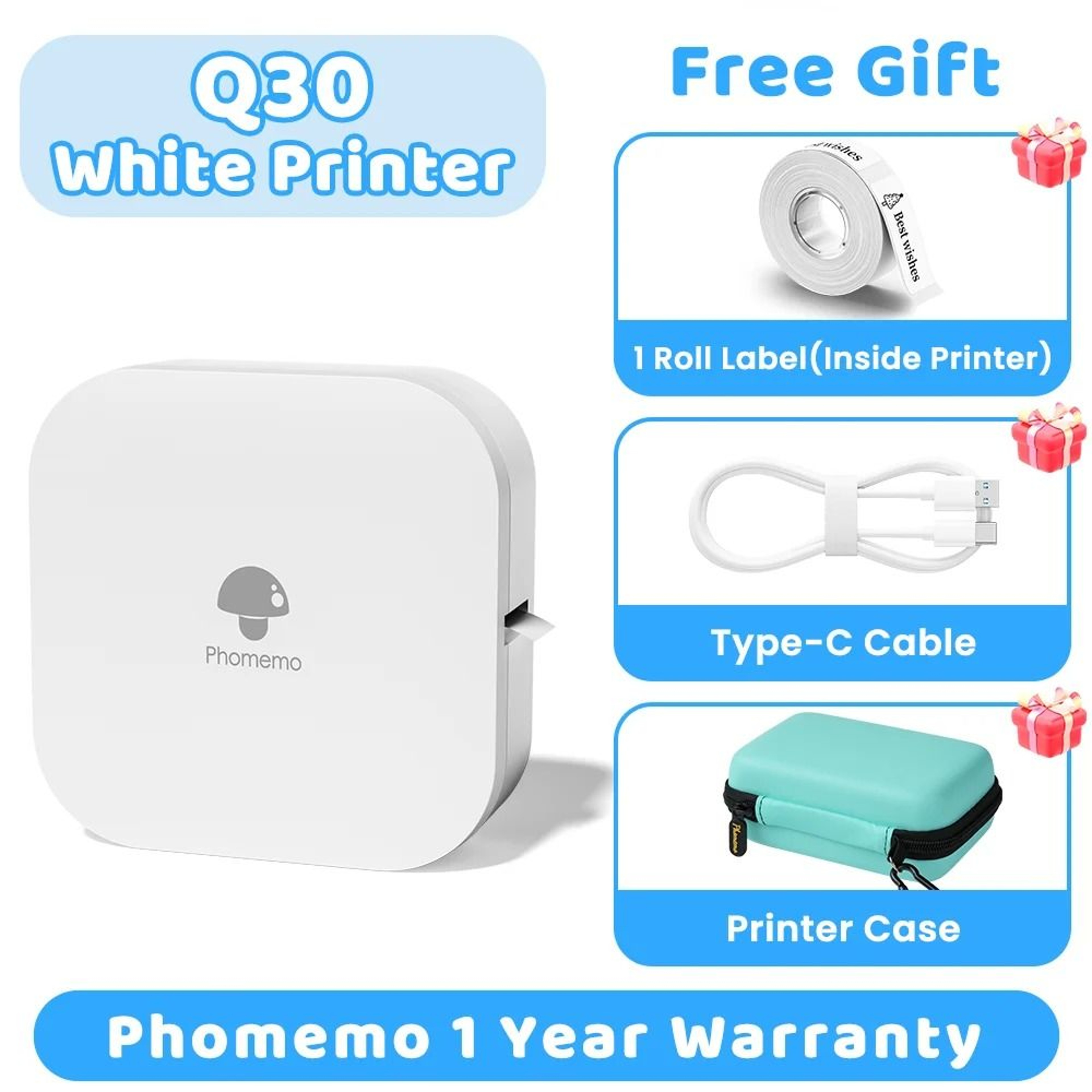Phomemo Q30 Wireless Mini Thermal Label Maker Portable Adhesive Sticker Barcode Printer For School  25