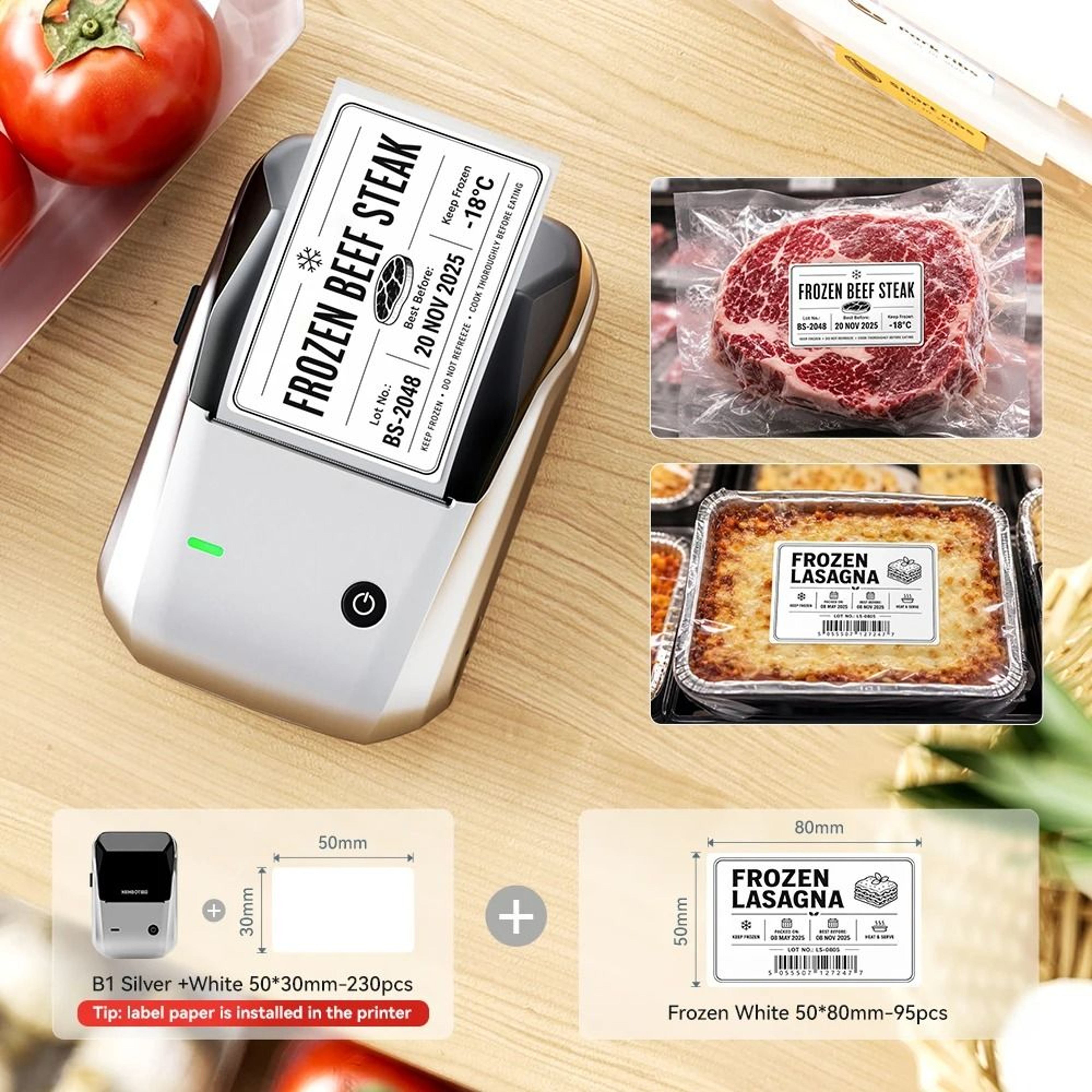 Niimbot B1  B21 Wireless Bluetooth Thermal Label Printer Set With Freezer Labels For Kitchen  Food  16