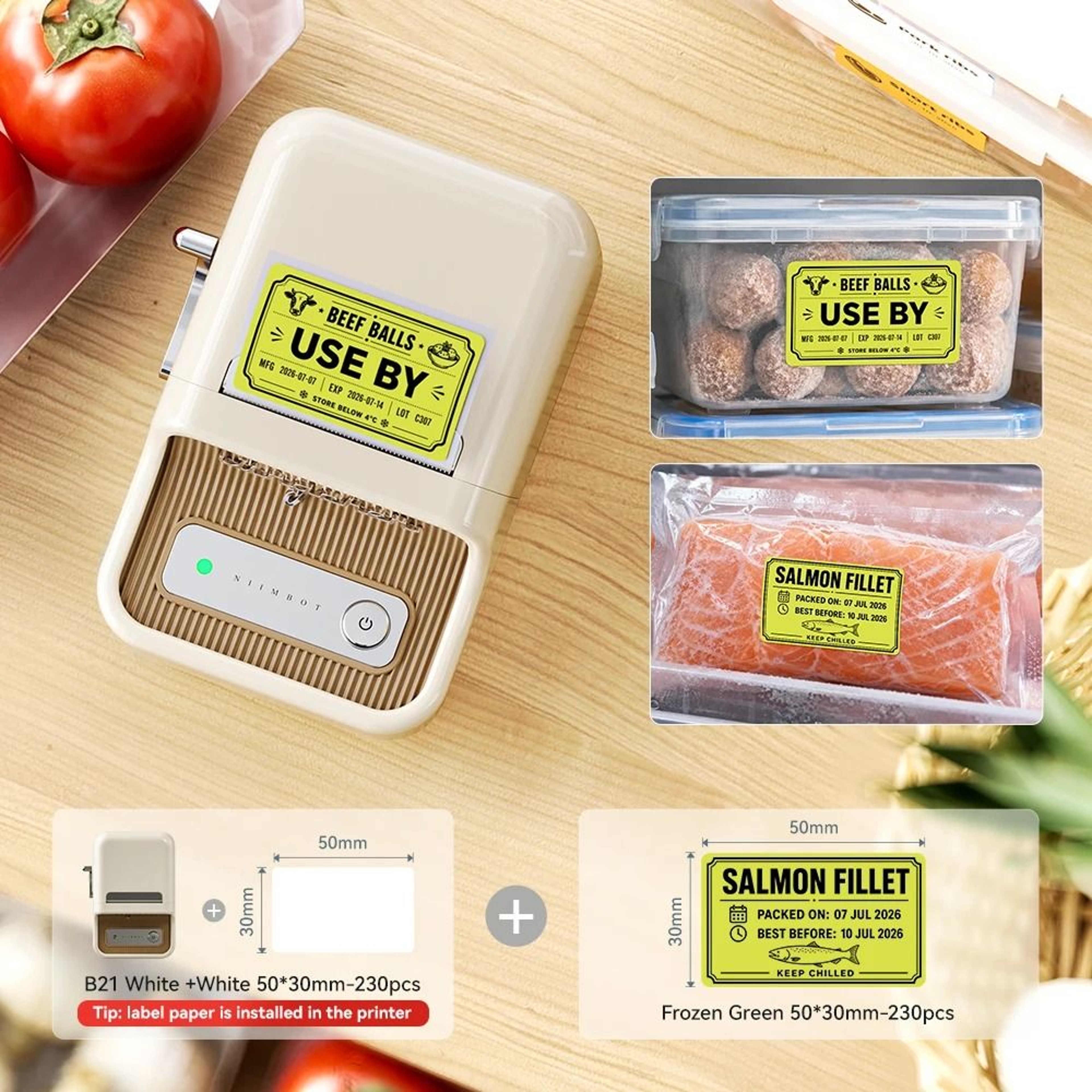 Niimbot B1  B21 Wireless Bluetooth Thermal Label Printer Set With Freezer Labels For Kitchen  Food  19