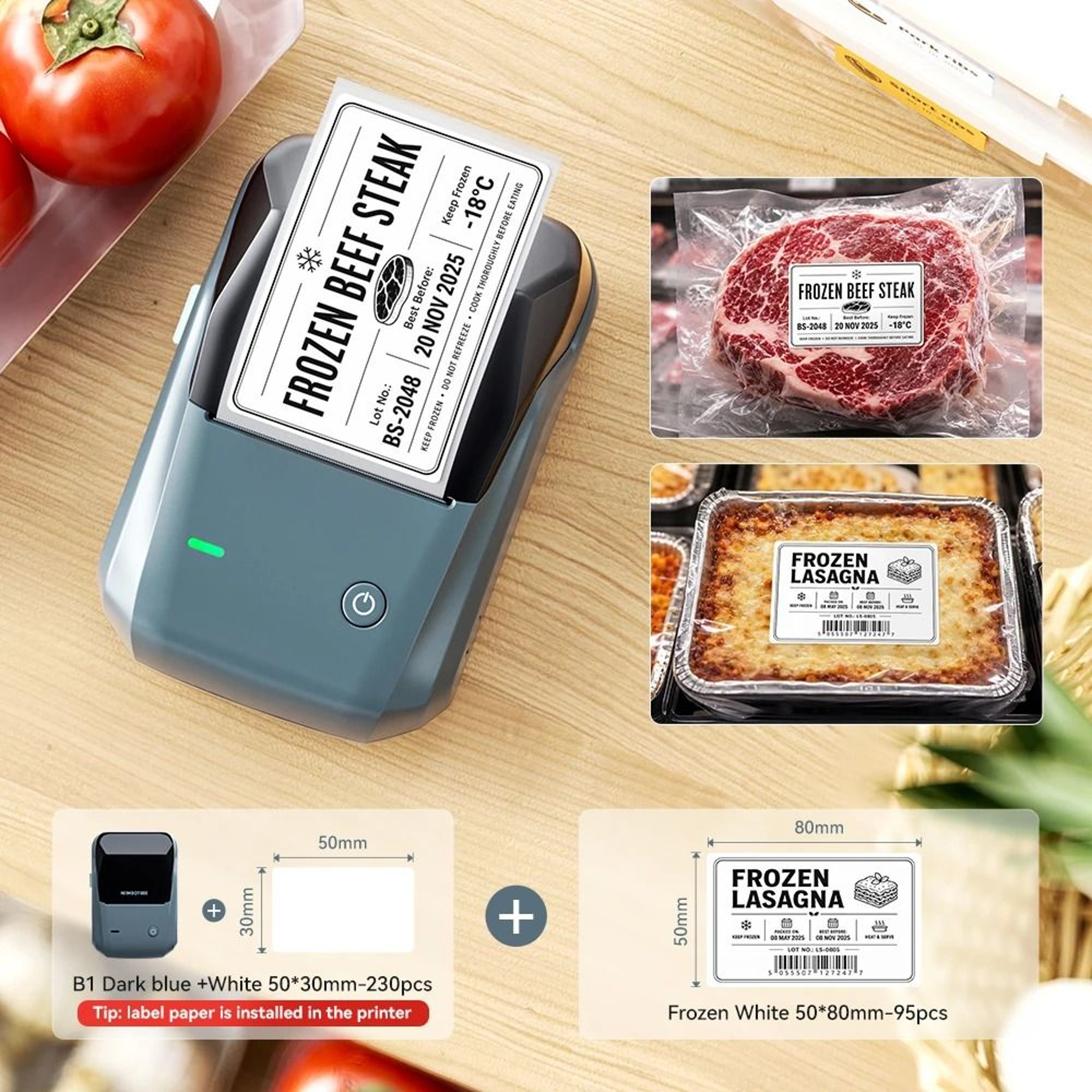 Niimbot B1  B21 Wireless Bluetooth Thermal Label Printer Set With Freezer Labels For Kitchen  Food  12