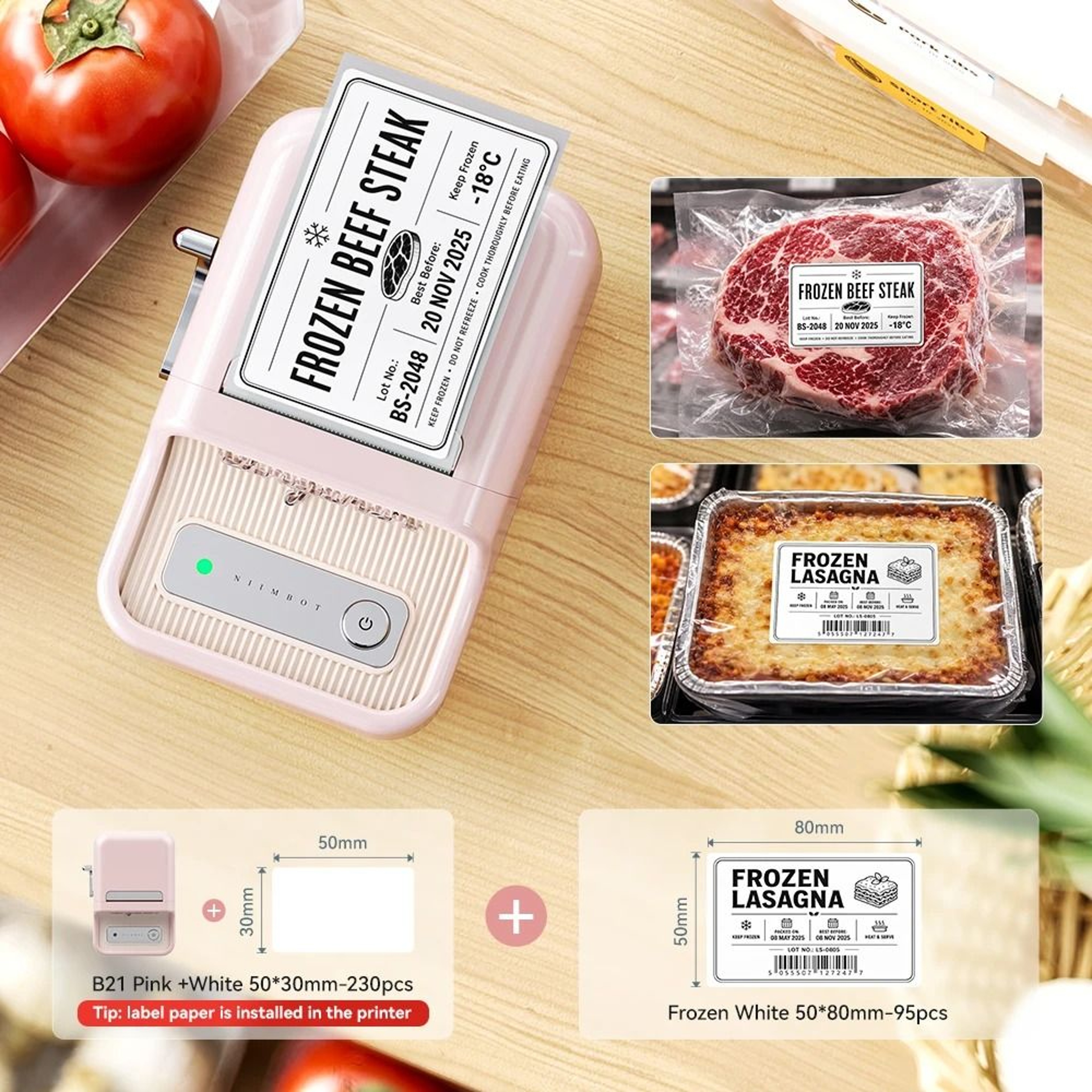 Niimbot B1  B21 Wireless Bluetooth Thermal Label Printer Set With Freezer Labels For Kitchen  Food  29