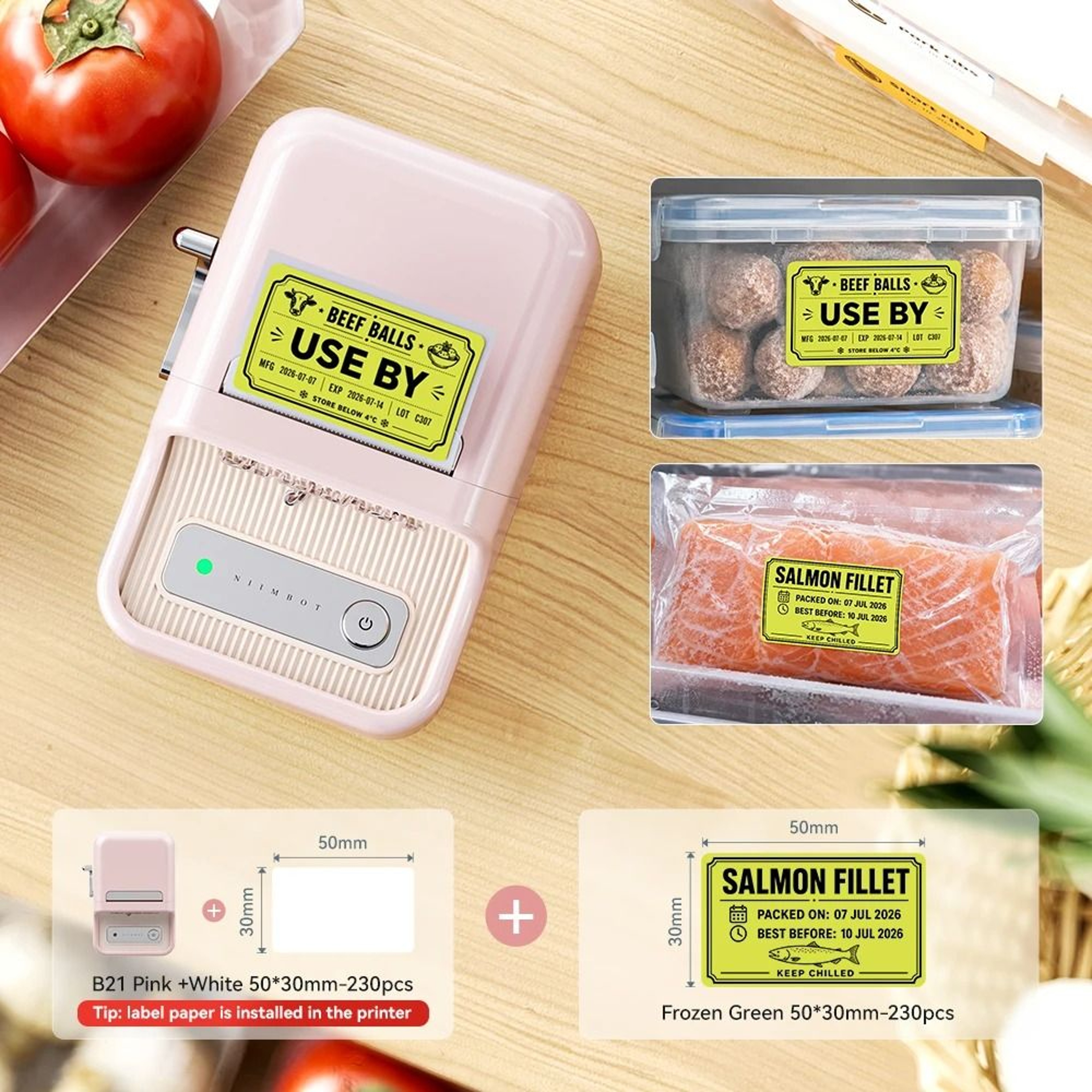 Niimbot B1  B21 Wireless Bluetooth Thermal Label Printer Set With Freezer Labels For Kitchen  Food  28