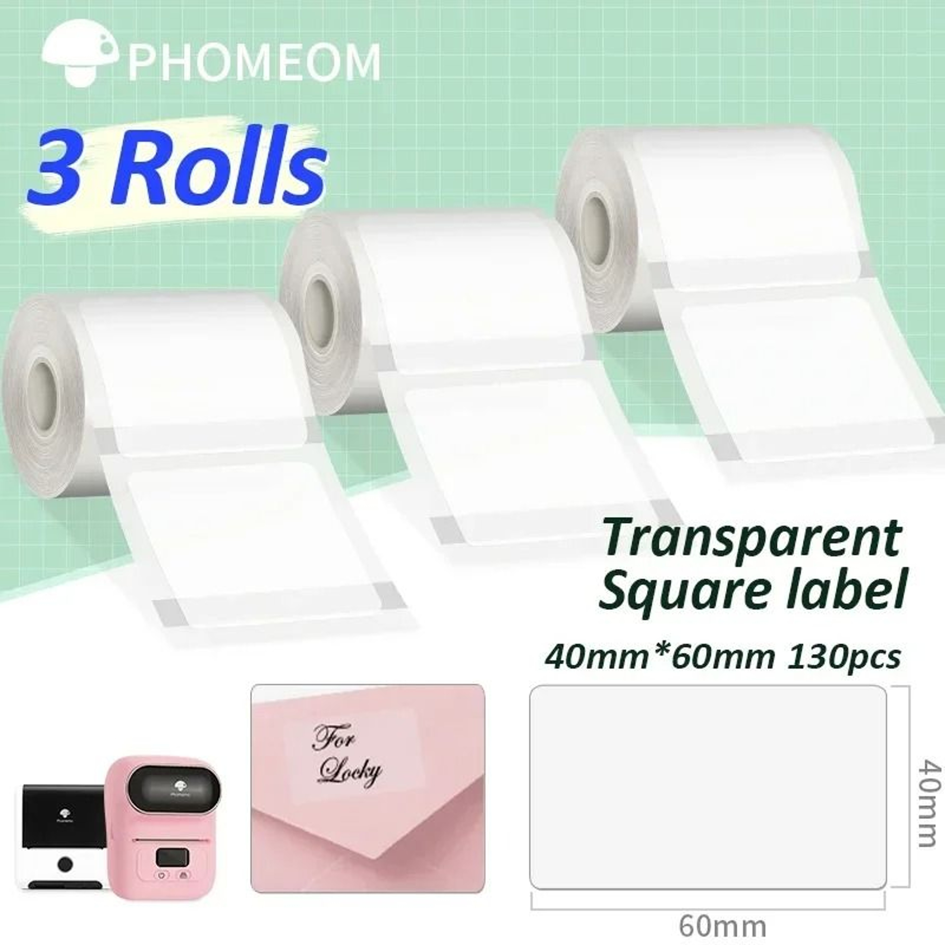 Phomemo 3Roll Thermal Clear Label Paper 40x30mm For M110 M221 M220 M120  M200 Label Printers 11