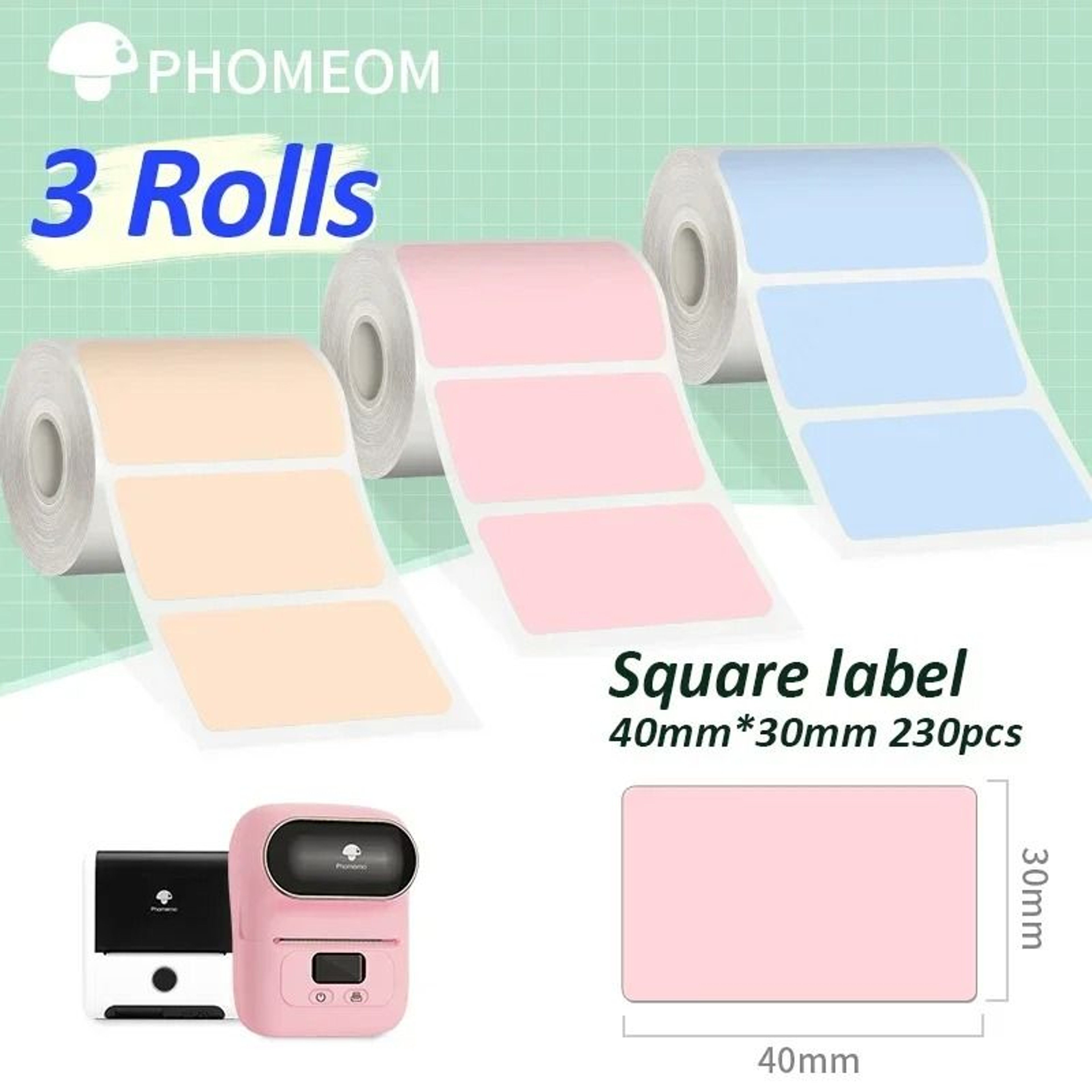 Phomemo 3Roll Thermal Clear Label Paper 40x30mm For M110 M221 M220 M120  M200 Label Printers 10