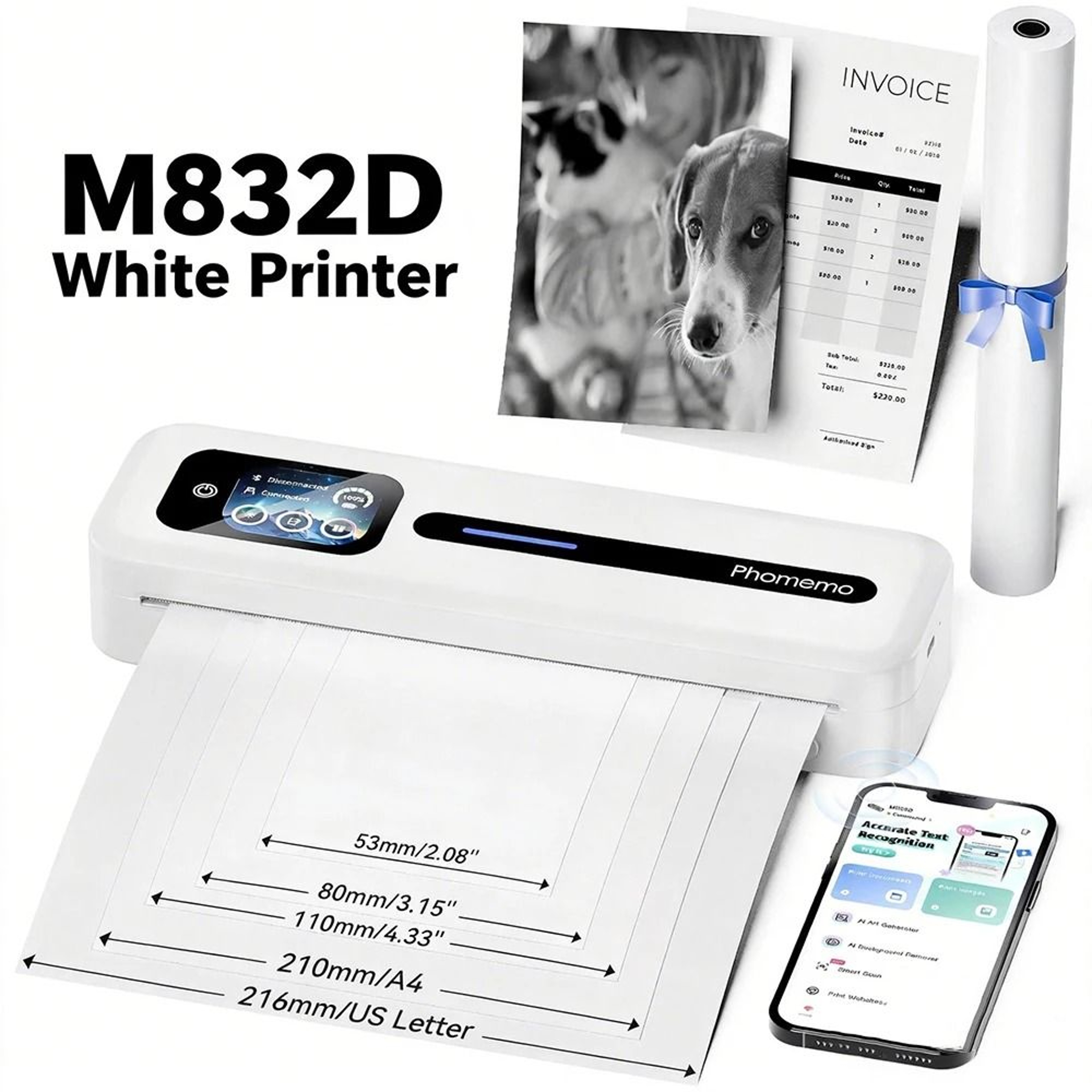 Phomemo M832D Touchscreen Portable Thermal Inkless Printer Supporting A4  US Letter For IOS Android 6