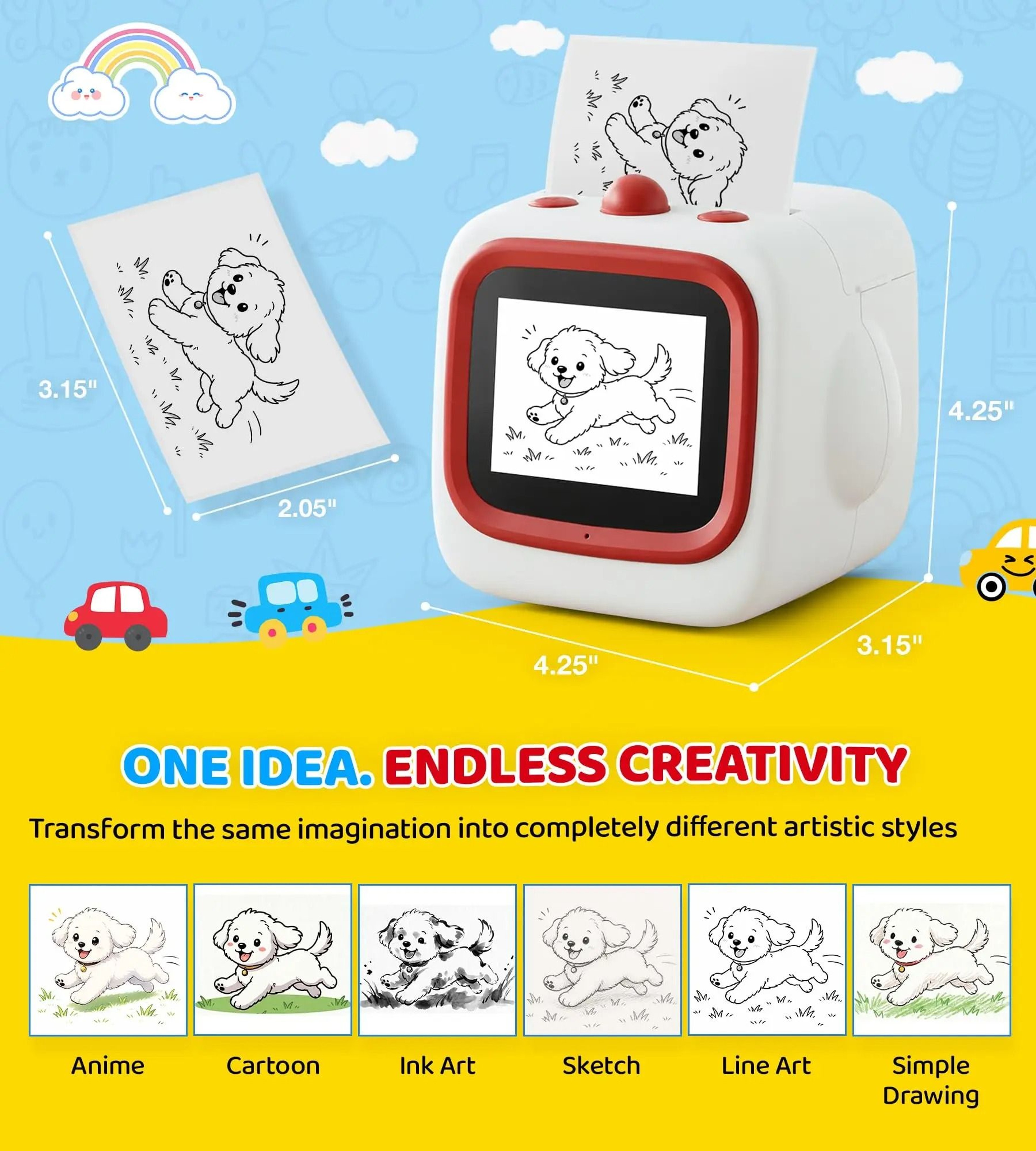 AI Sticker Printer For Kids VoiceActivated Mini Thermal Printer With 24Inch IPS Screen  WiFi 4