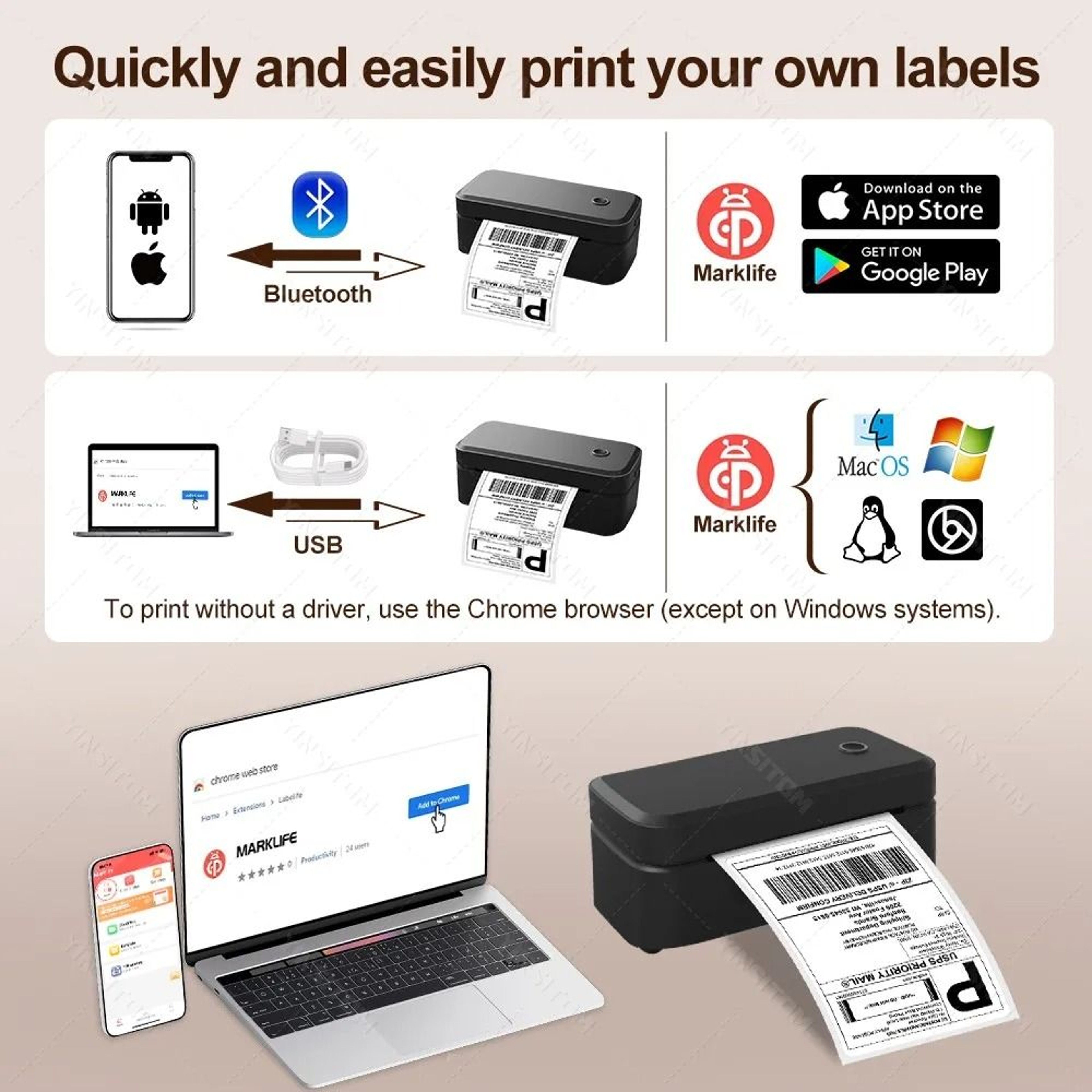 Marklife X4 Portable Bluetooth Thermal Shipping Label Printer 4x6 Mailing Packages Automatic Recogn 2