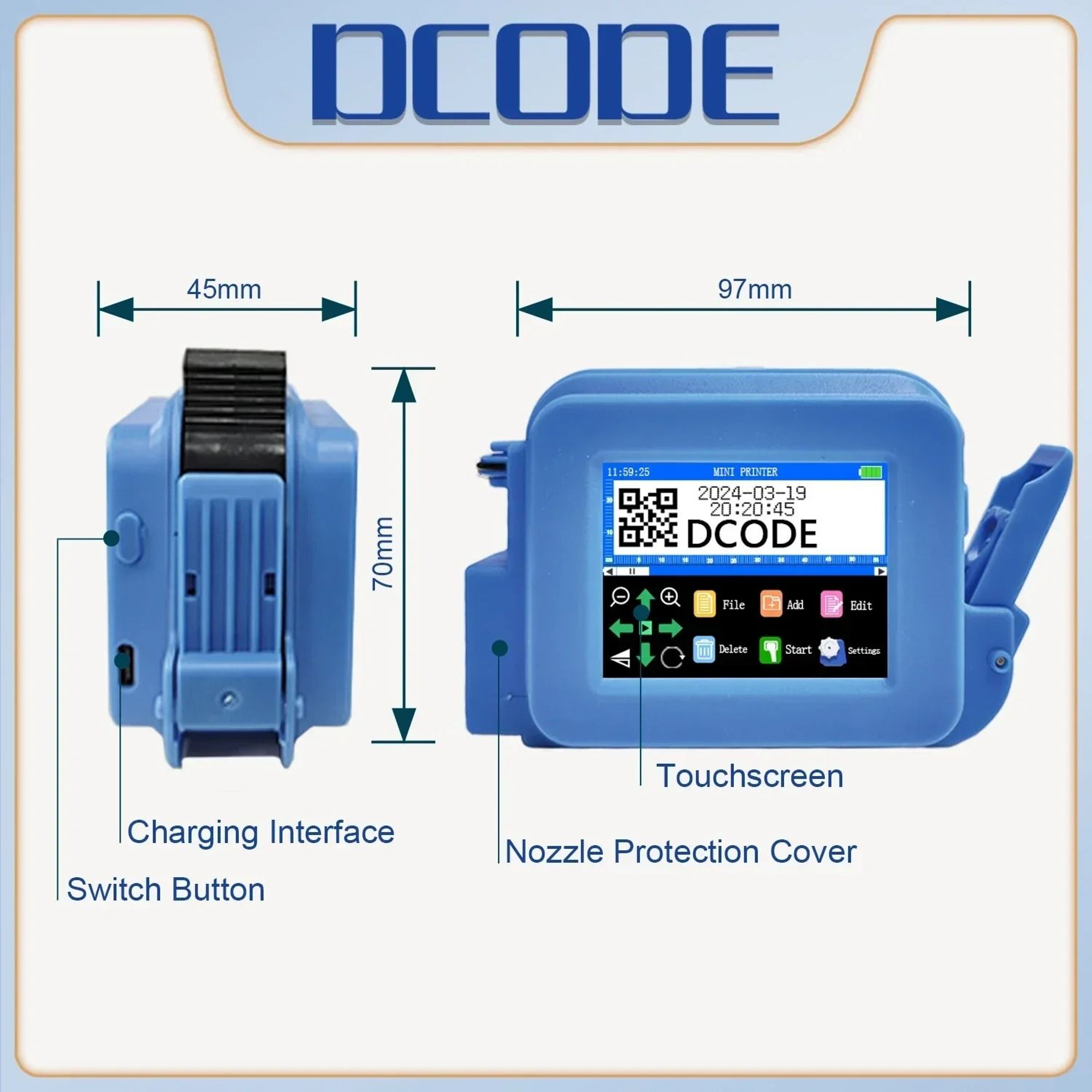 DCODE Blue XMINI 127mm Portable Handheld Thermal Inkjet Printer Code Marking Machine For Text QR Co 4