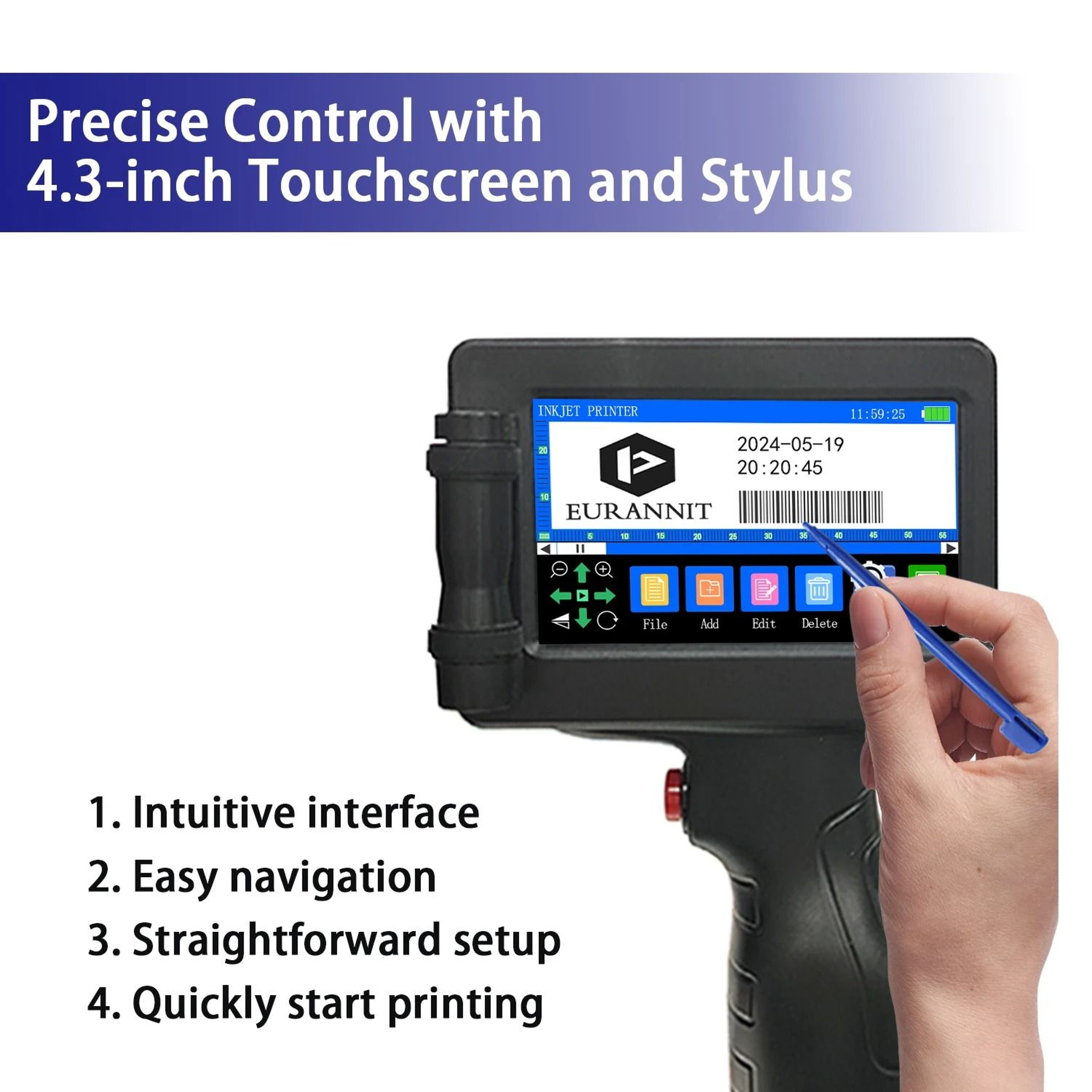 EURANNIT E17 127mm Handheld Portable Thermal Inkjet Printer Coding Machine For Text QR Codes Barcod 1