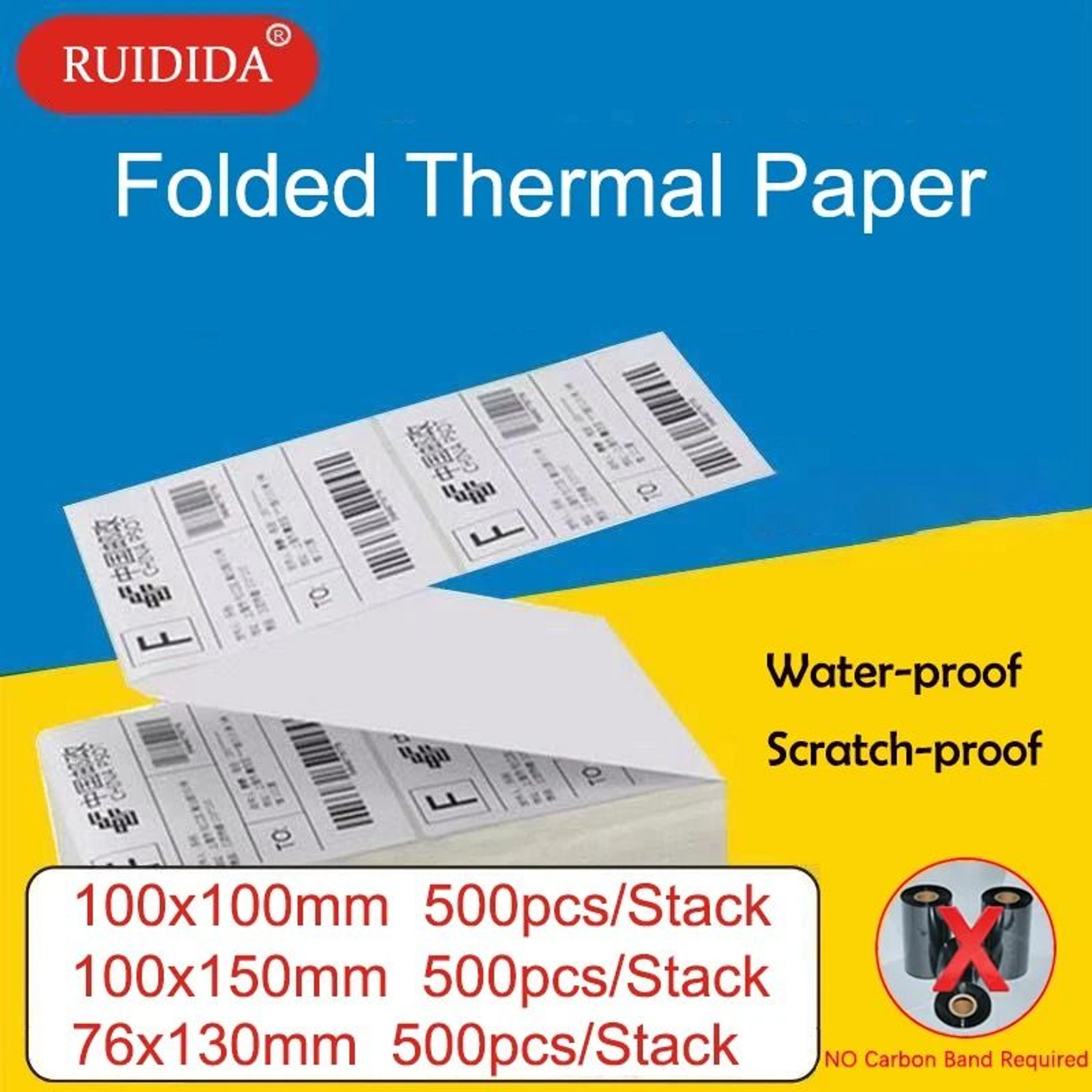 Direct Thermal Shipping Label Paper Folded Adhesive Stickers 100x100mm 100x150mm 4x6 76x130mm For T 0