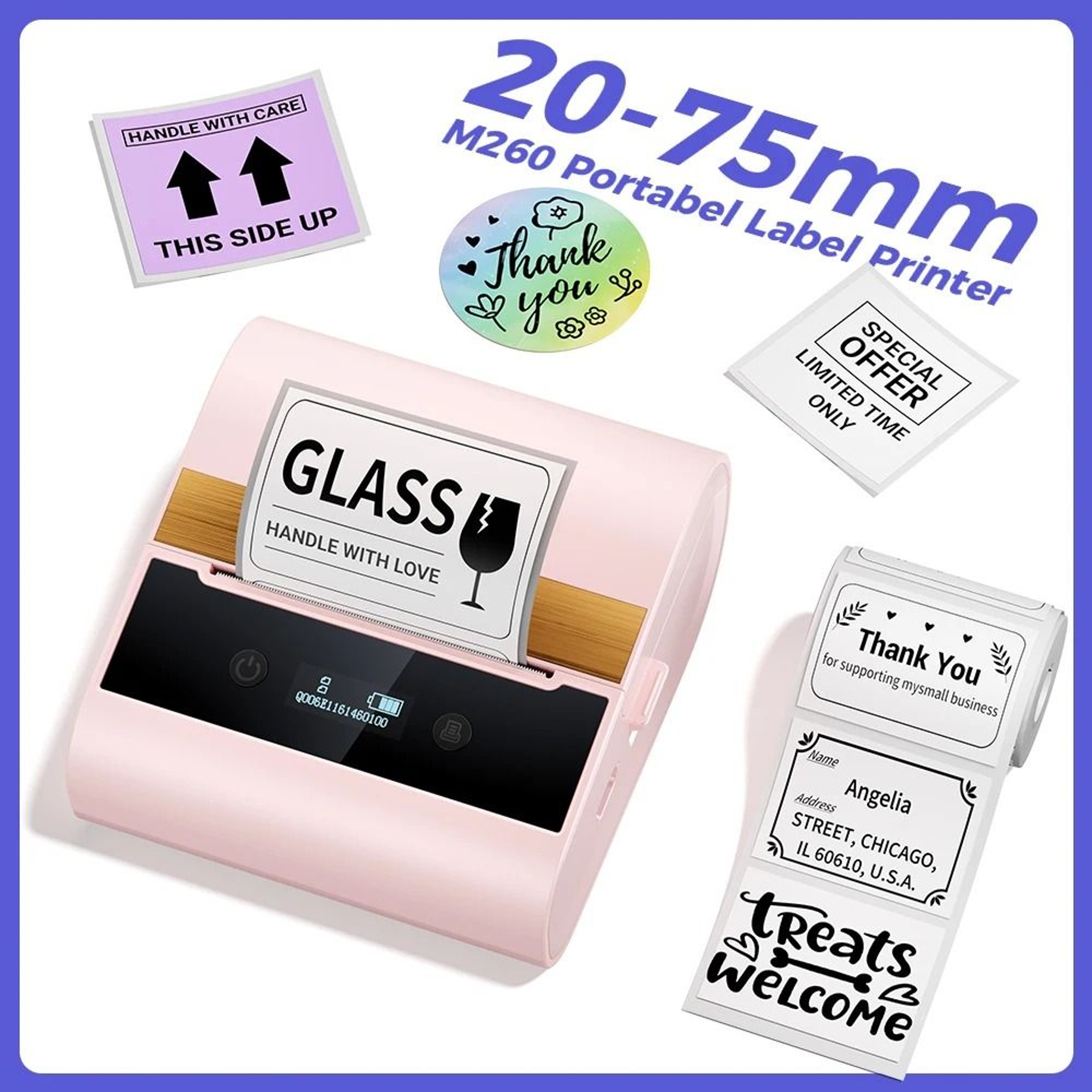 Phomemo M260 Large 2080mm Bluetooth Thermal Label Maker Inkless Portable Printer For Business  Home 0