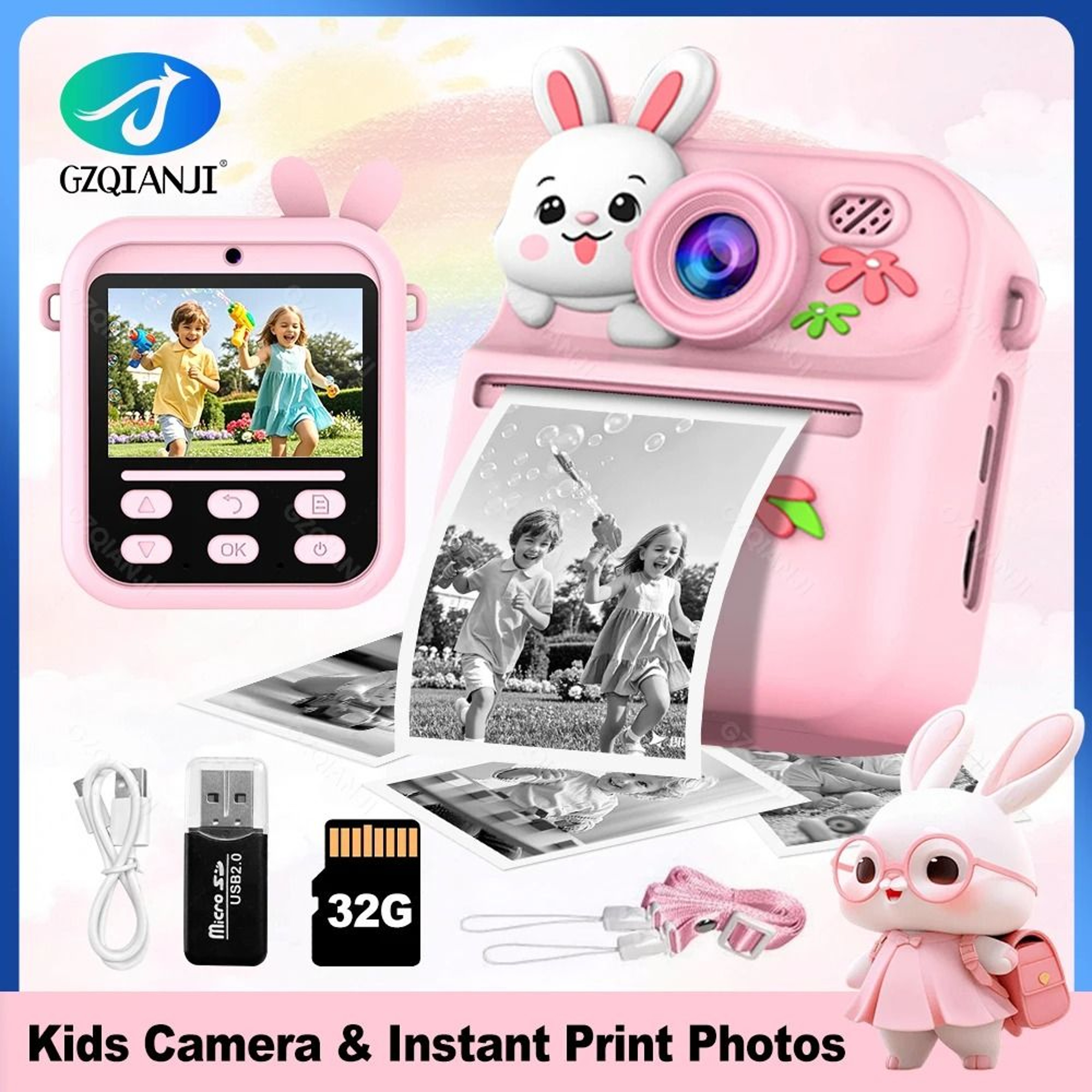 Mini 58mm Thermal Printer Kids Digital Camera HD 1080P Instant Photo Video Recorder With 32GB SD Ca 0