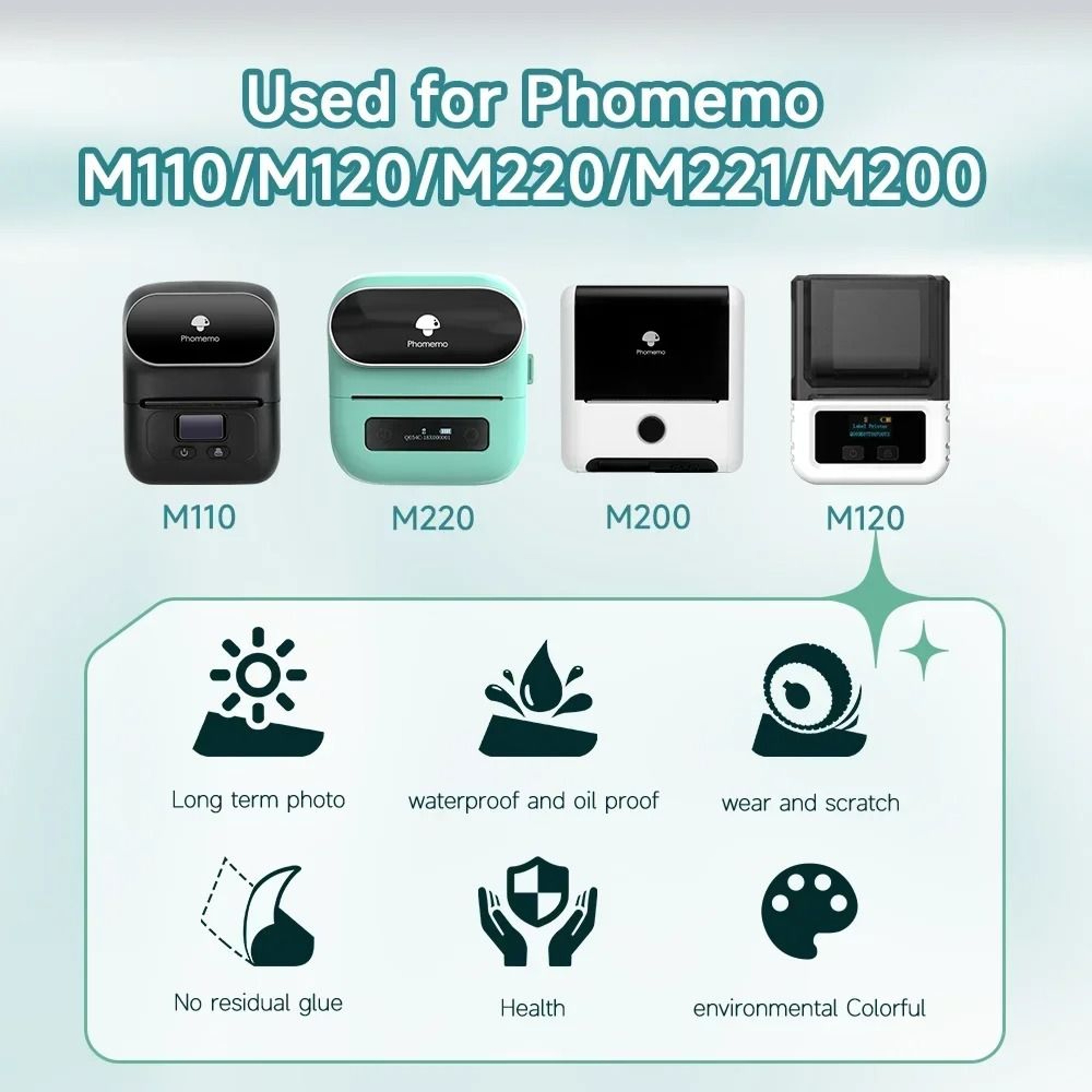 Official Phomemo M110 M220 M108 M200 M221 Thermal Label Paper Rolls White 40x30mm Sticker Set 1