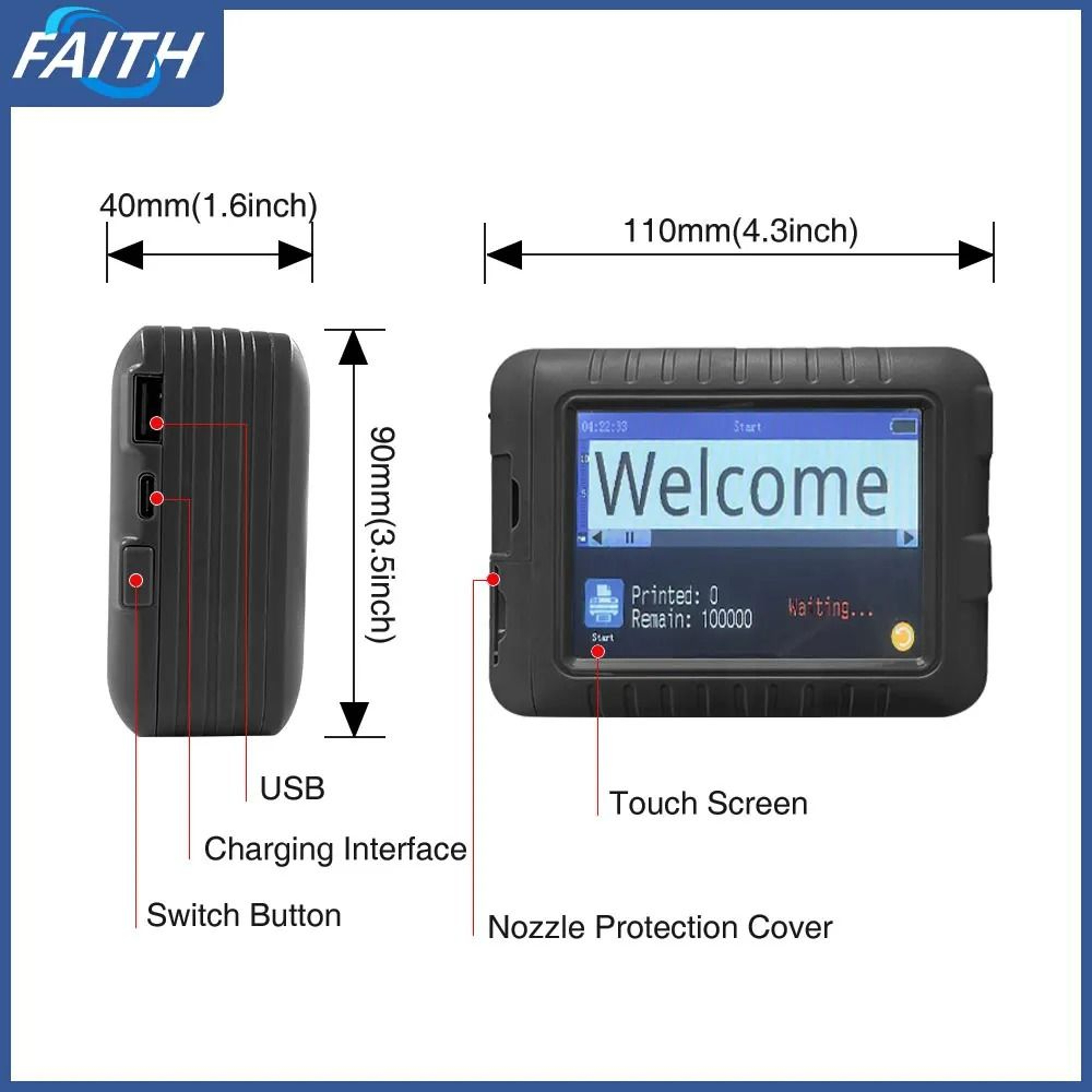 Faith KD360M Portable Mini Thermal Printer Variable Dynamic Database Shipping Label Machine Barcode 5
