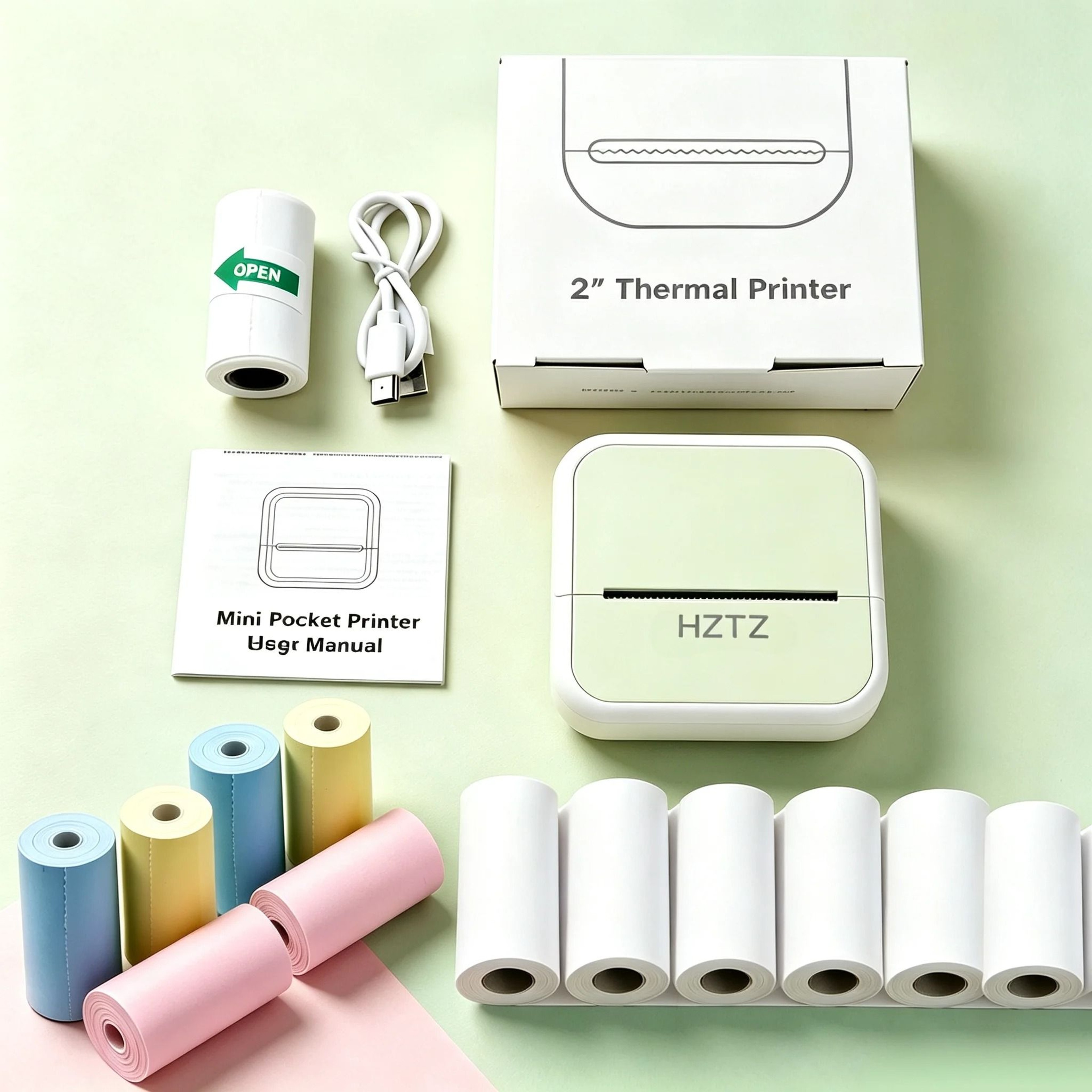Portable Wireless Mini Thermal Photo Printer Bundle With 12 Rolls Paper Set  USB Interface 6