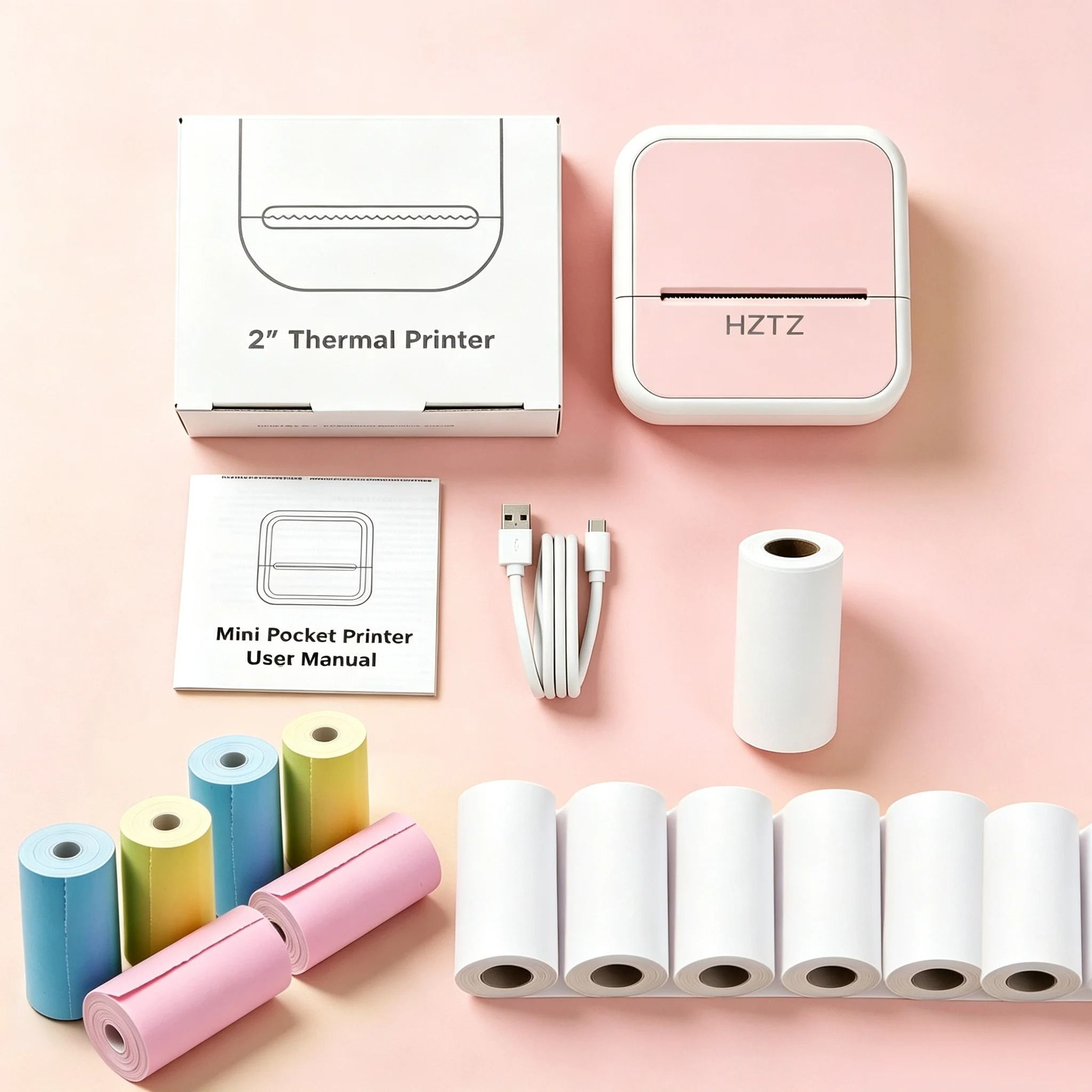 Portable Wireless Mini Thermal Photo Printer Bundle With 12 Rolls Paper Set  USB Interface 9