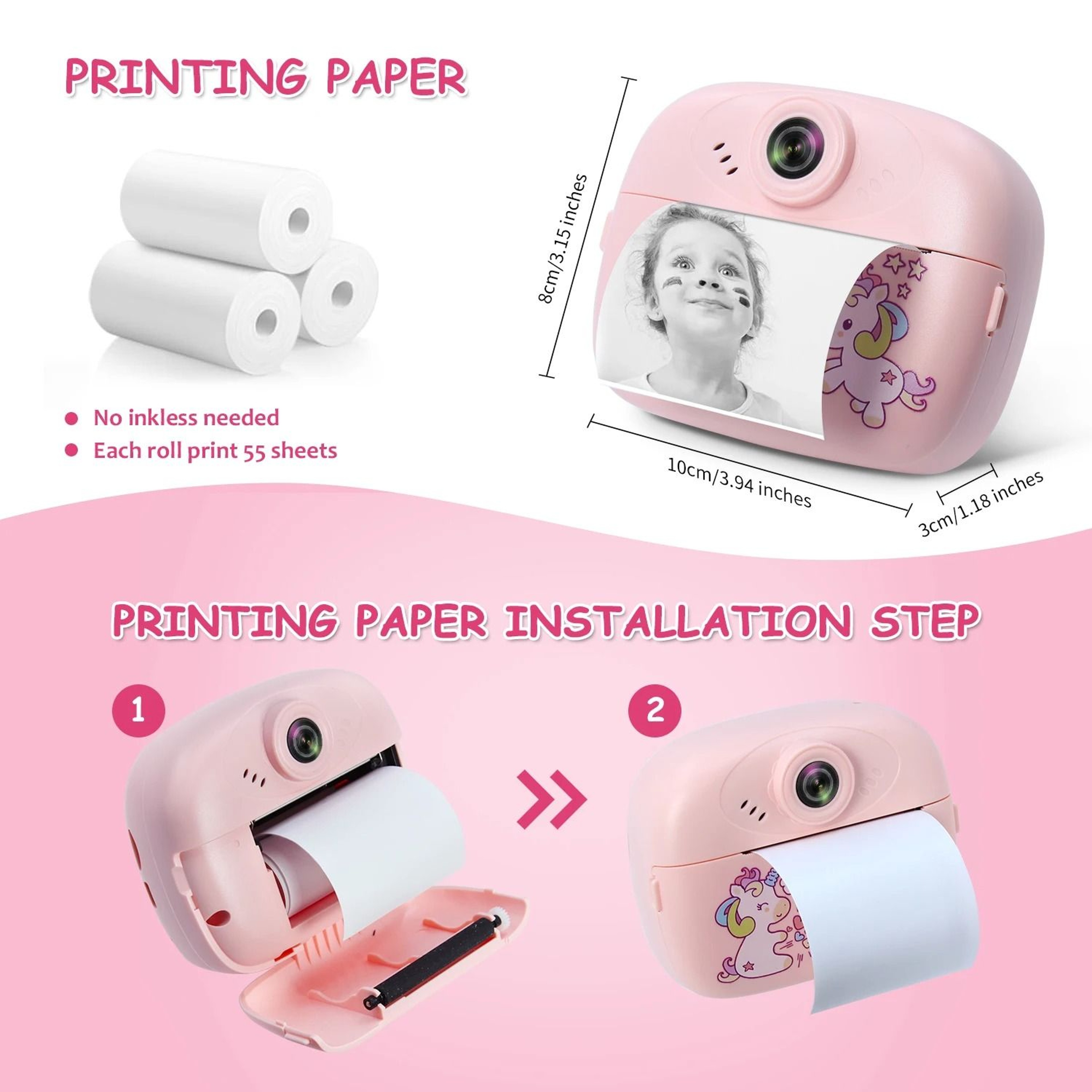 Childrens Mini Instant Print Camera 57mm Thermal Photo  Video Recorder For Kids 5