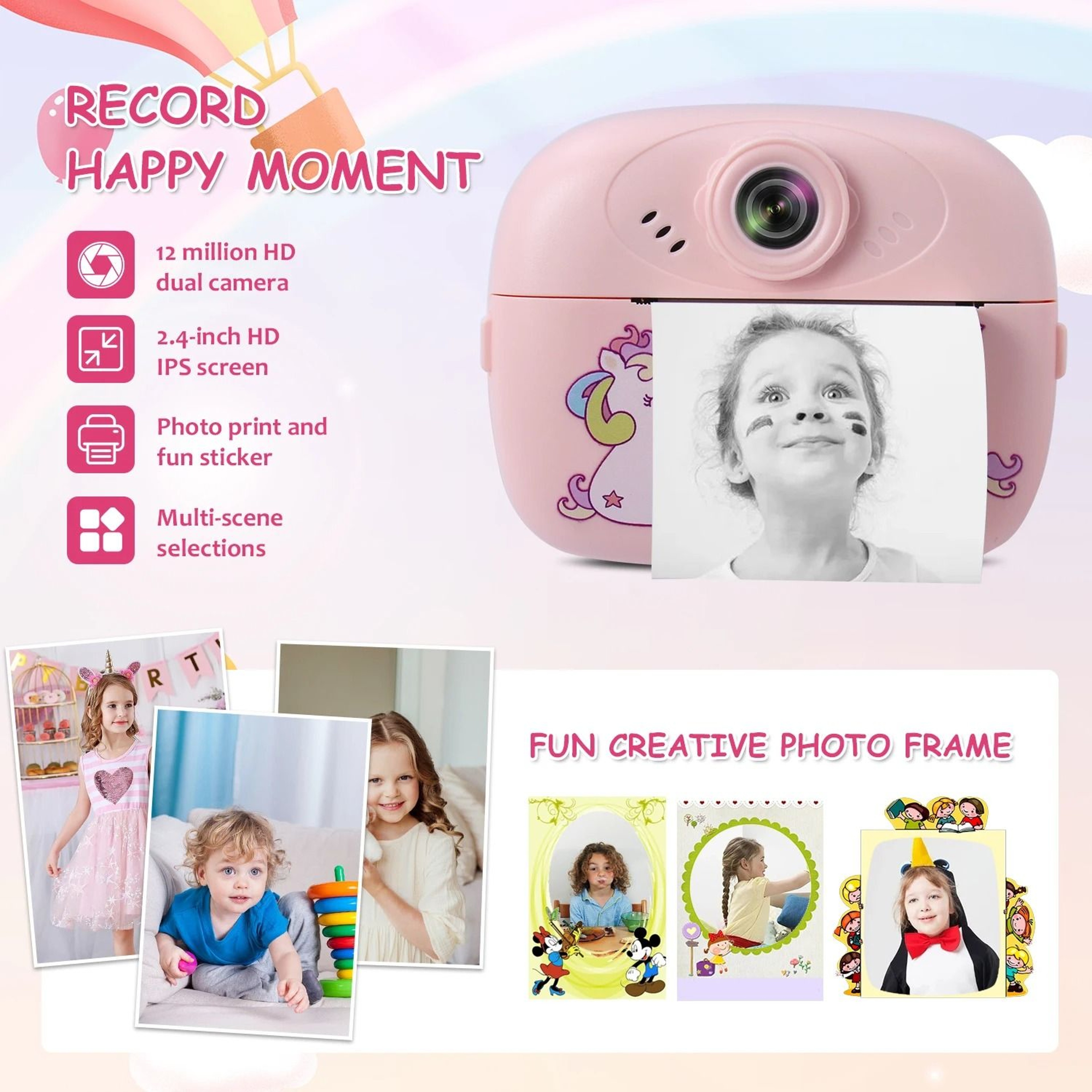 Childrens Mini Instant Print Camera 57mm Thermal Photo  Video Recorder For Kids 4