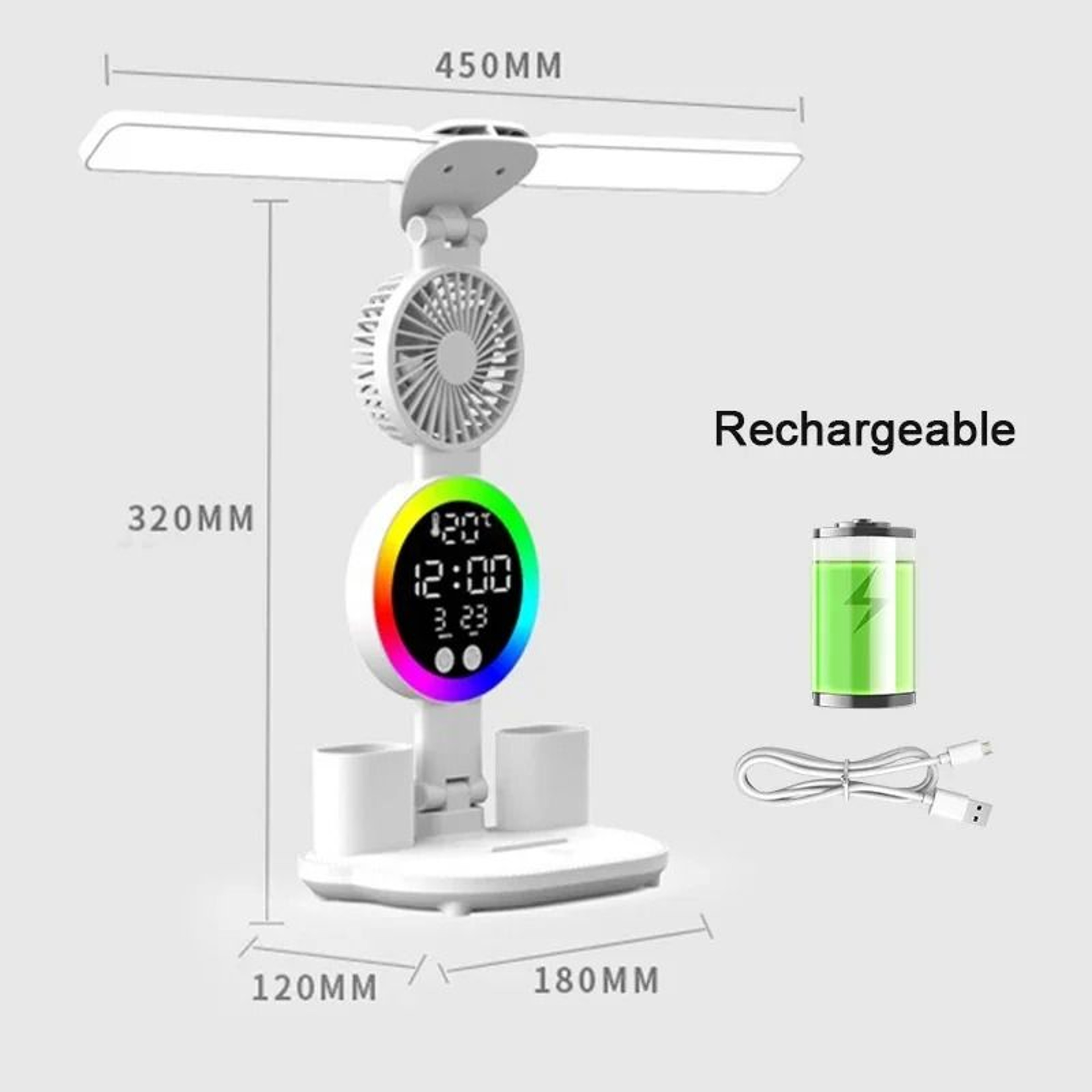 MultiFunction LED Study Desk Lamp With BuiltIn Cooling Fan  Digital Clock Display 7