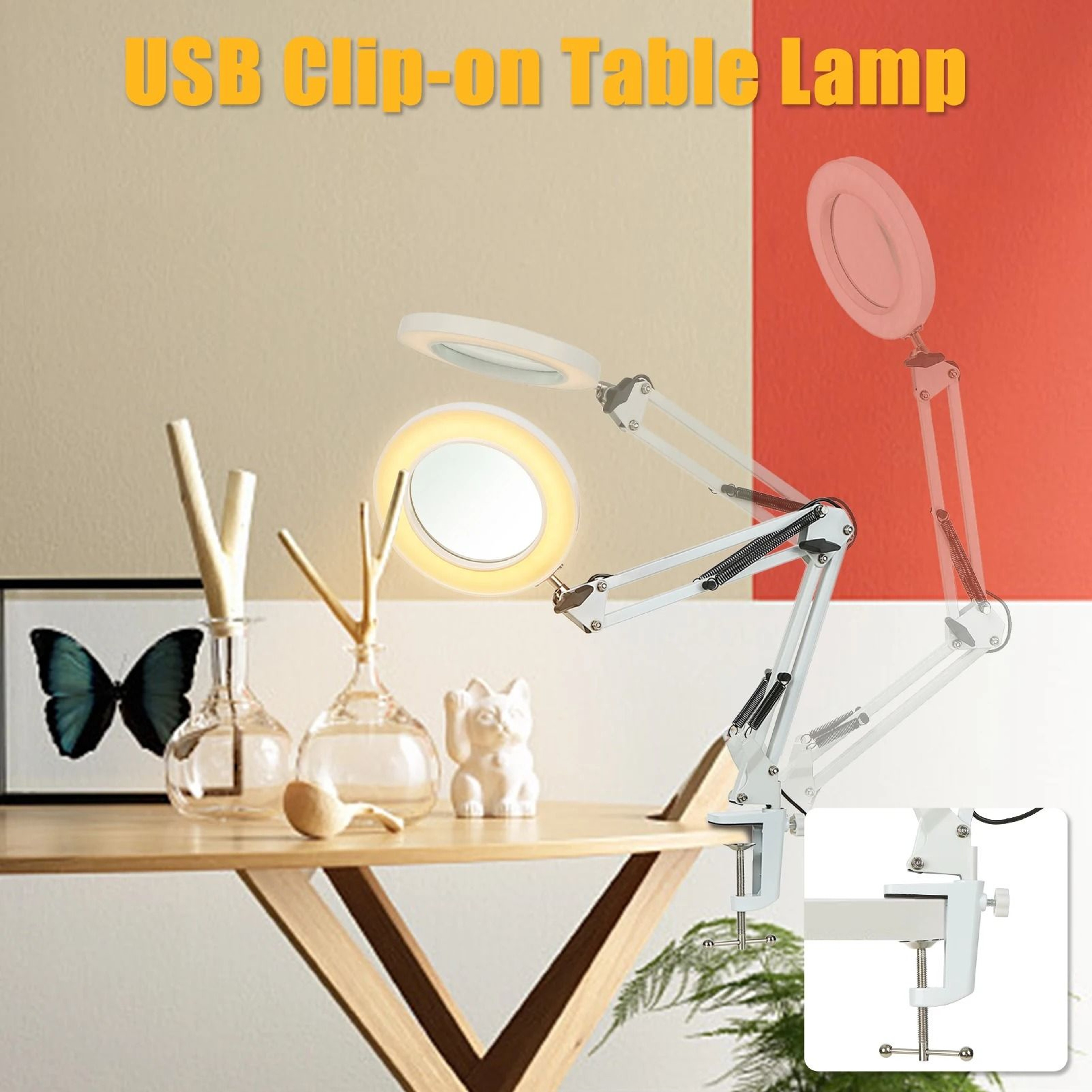 10X Illuminated LED Magnifier Desk Lamp USB 3 Color Modes Magnifying Glass With Clamp 5