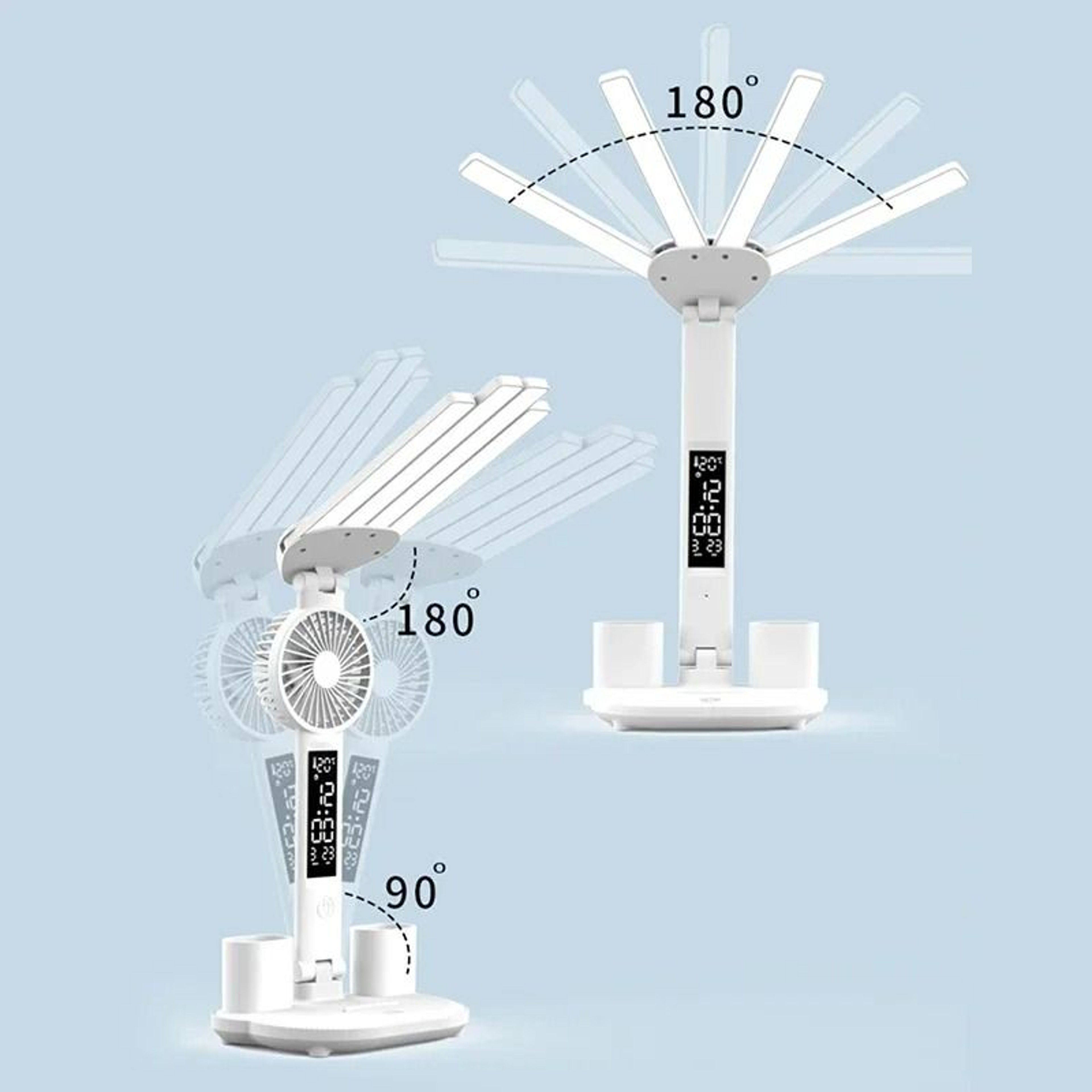 Multifunction 4Headed Folding LED Desk Lamp With Cooling Fan  Digital Clock Display 4