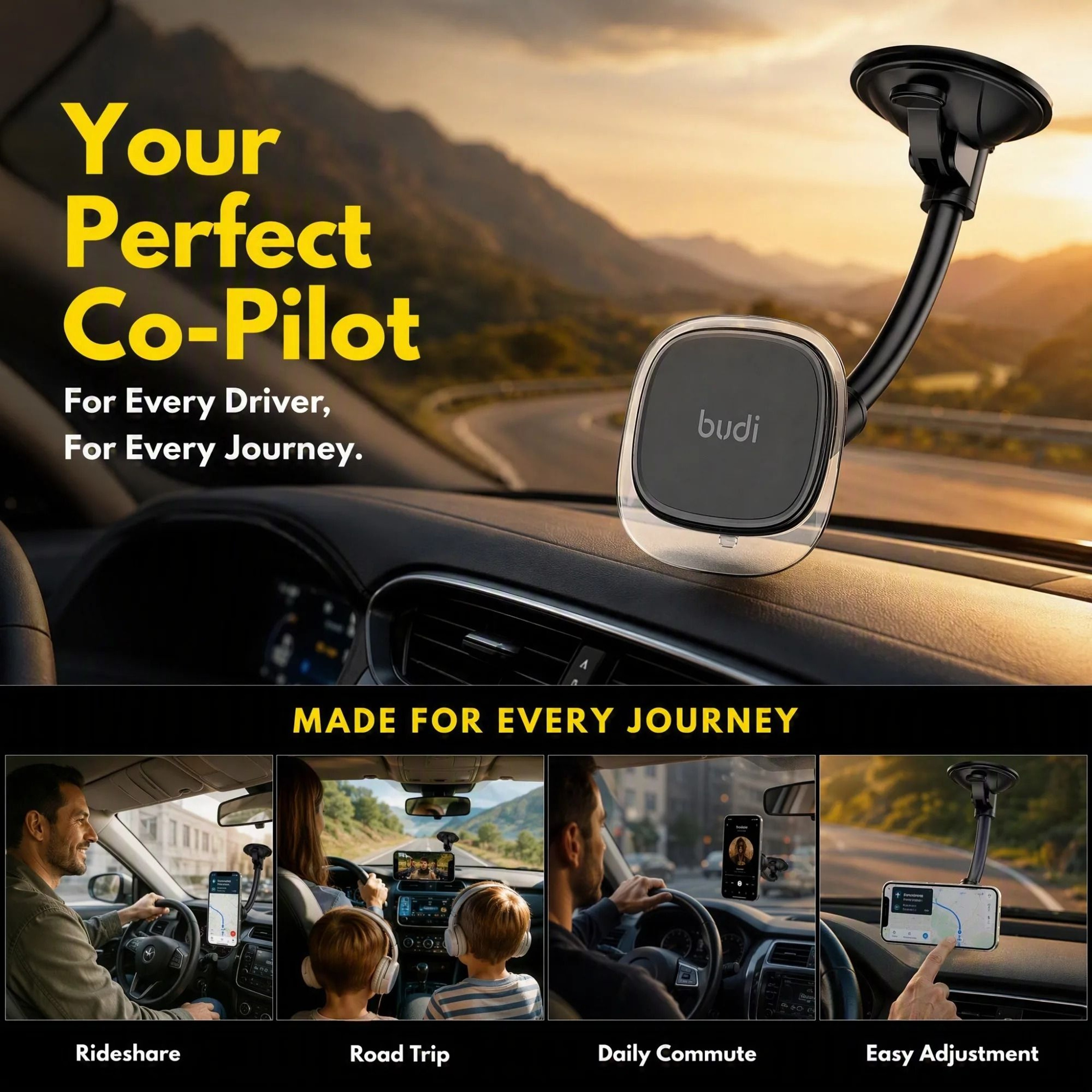 Universal Magnetic Car Phone Holder  360 Rotatable Suction Cup Windshield  Dashboard Mount 5