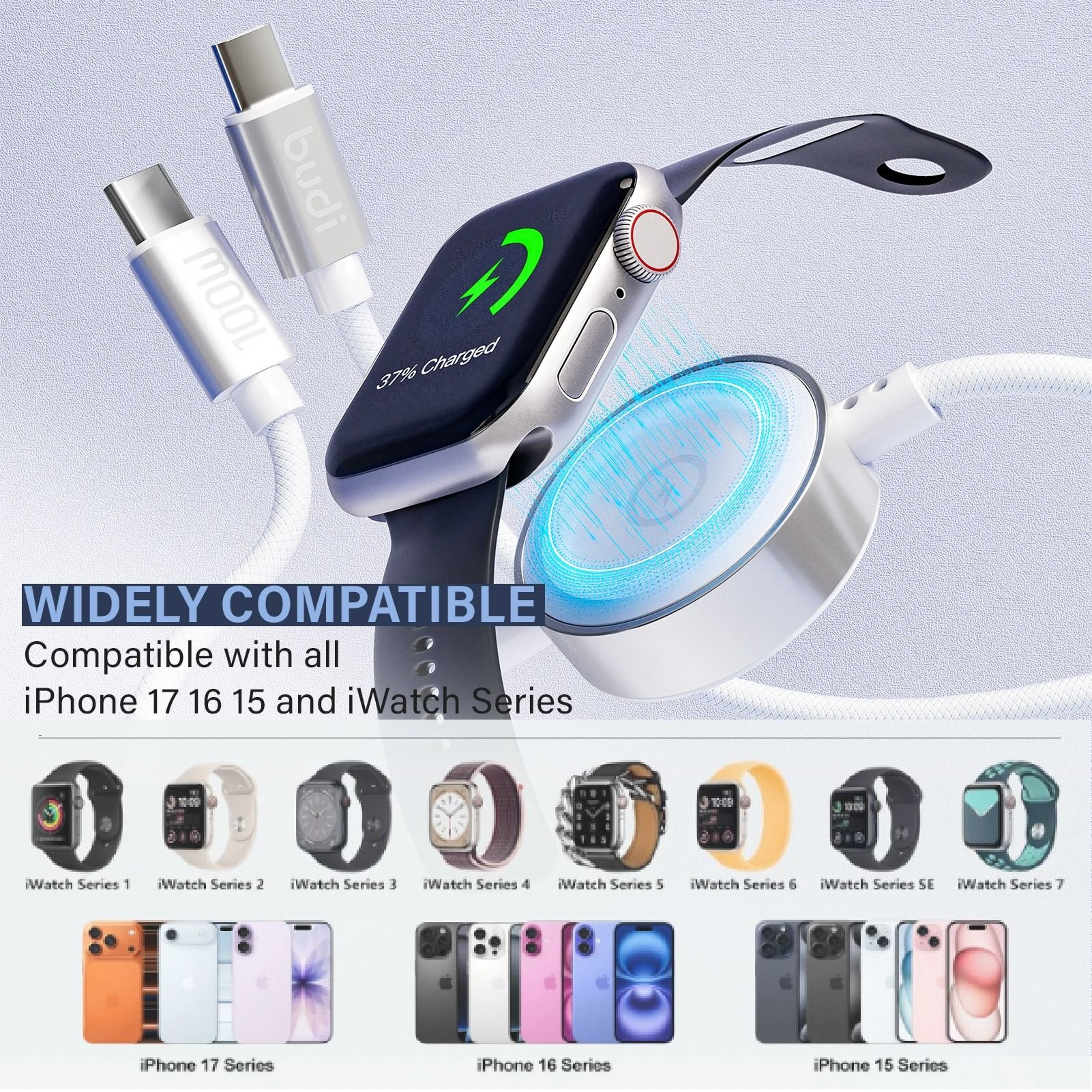 100W 2in1 USBC Fast Charging Cable With Magnetic Smartwatch Charger 2