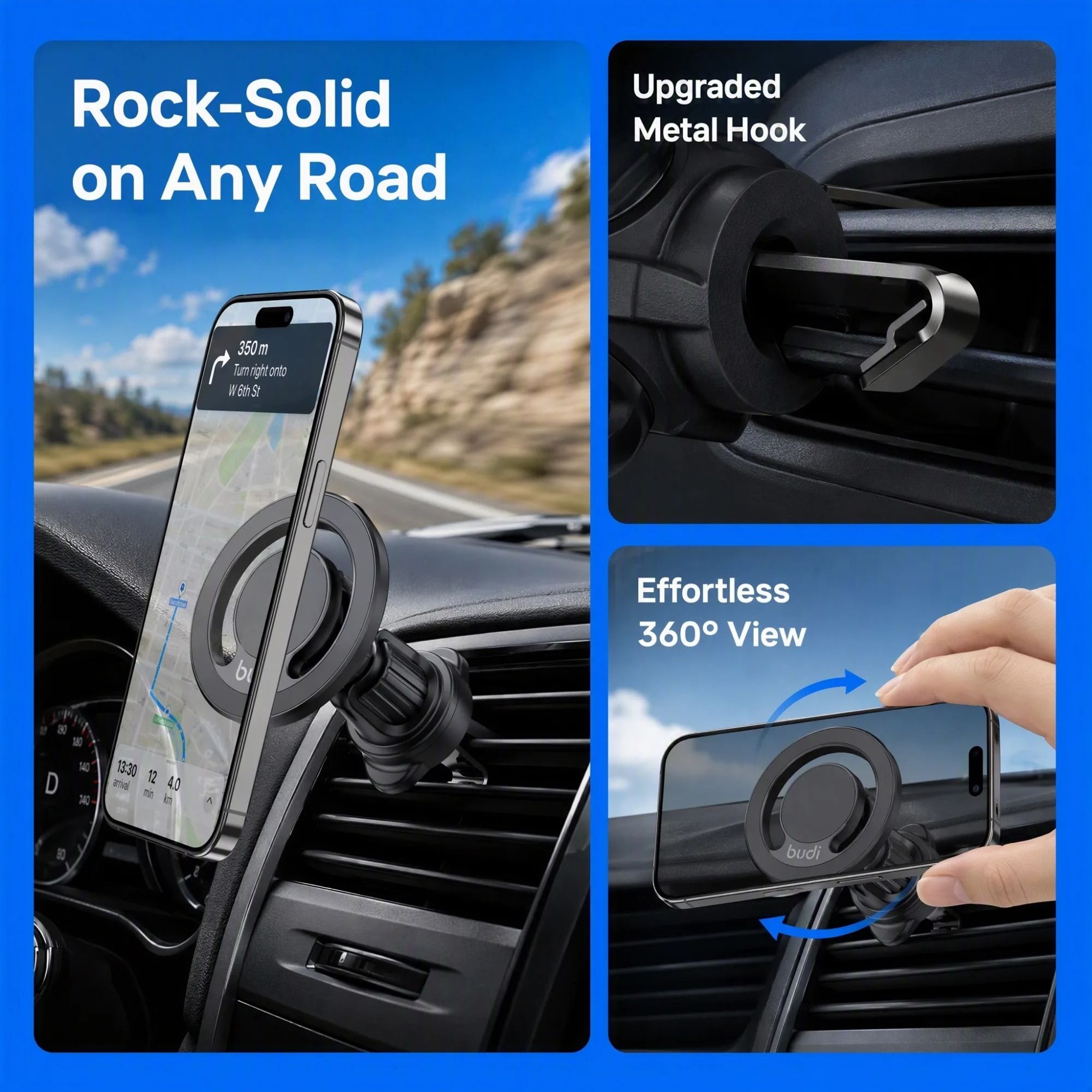 2in1 Magnetic Air Vent Car Phone Mount  360 Rotatable MagSafe Hook Stand 4