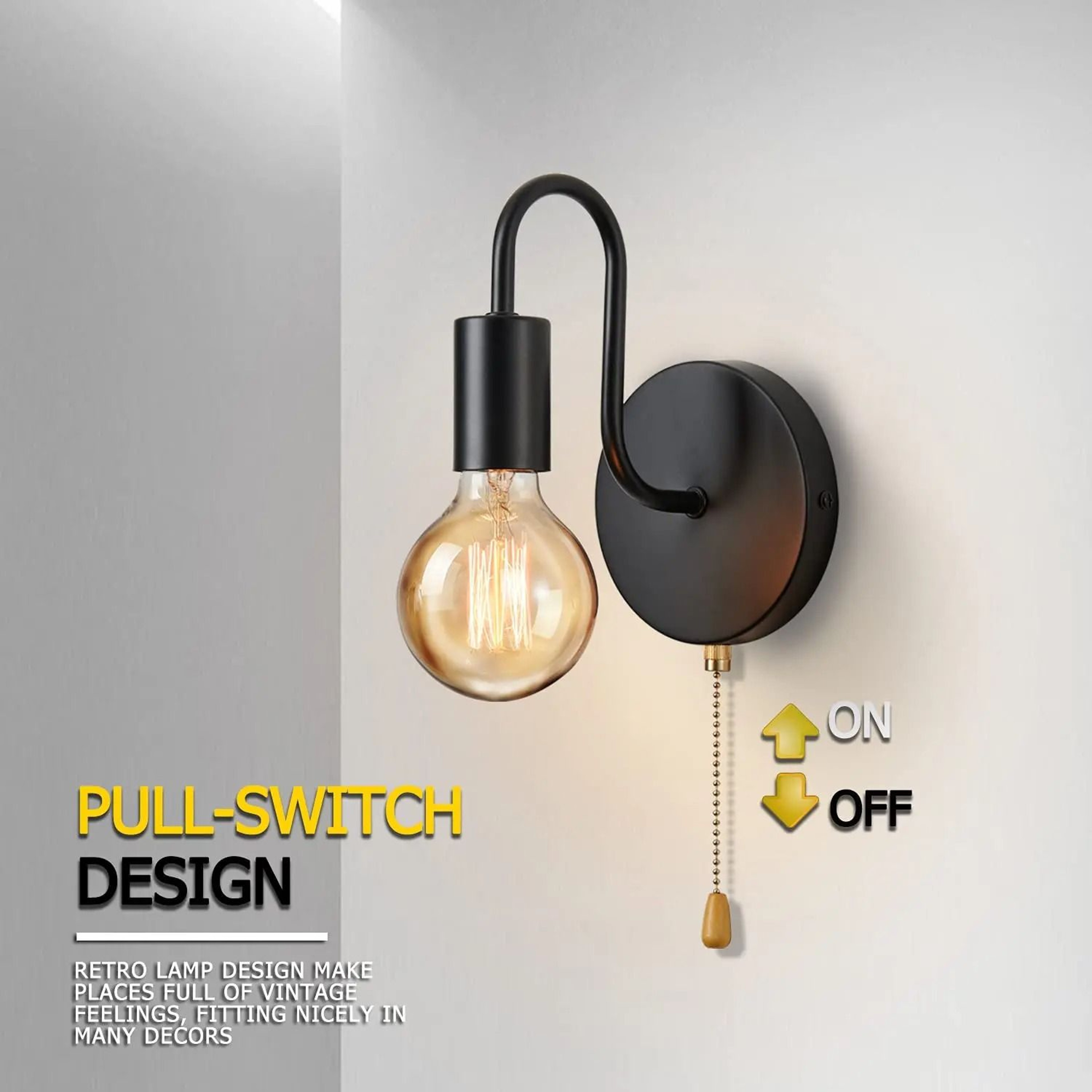 Nordic Industrial Black Iron Wall Sconce  Modern E27 Bedside  Vanity Lamp Fixture 0